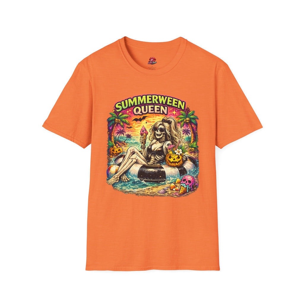 Summerween Queen T‑Shirt | Retro Halloween Beach Shirt | Spooky Summer Graphic Tee | Cute Ghost Vacation Tee| Fall Lover Gift