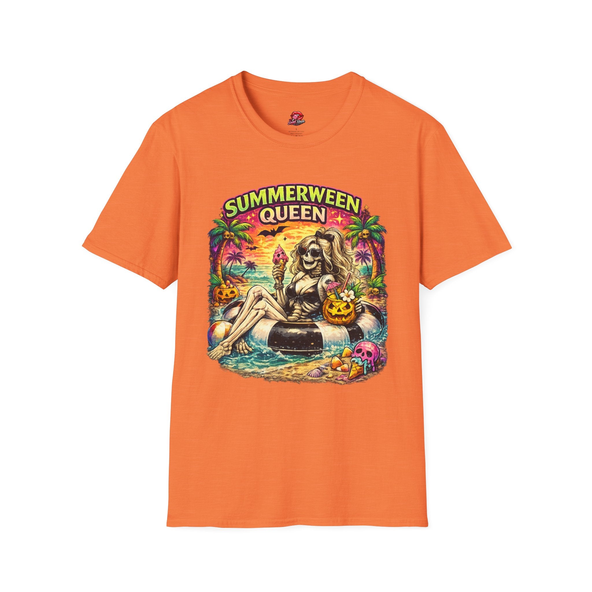 Summerween Queen T‑Shirt | Retro Halloween Beach Shirt | Spooky Summer Graphic Tee | Cute Ghost Vacation Tee| Fall Lover Gift