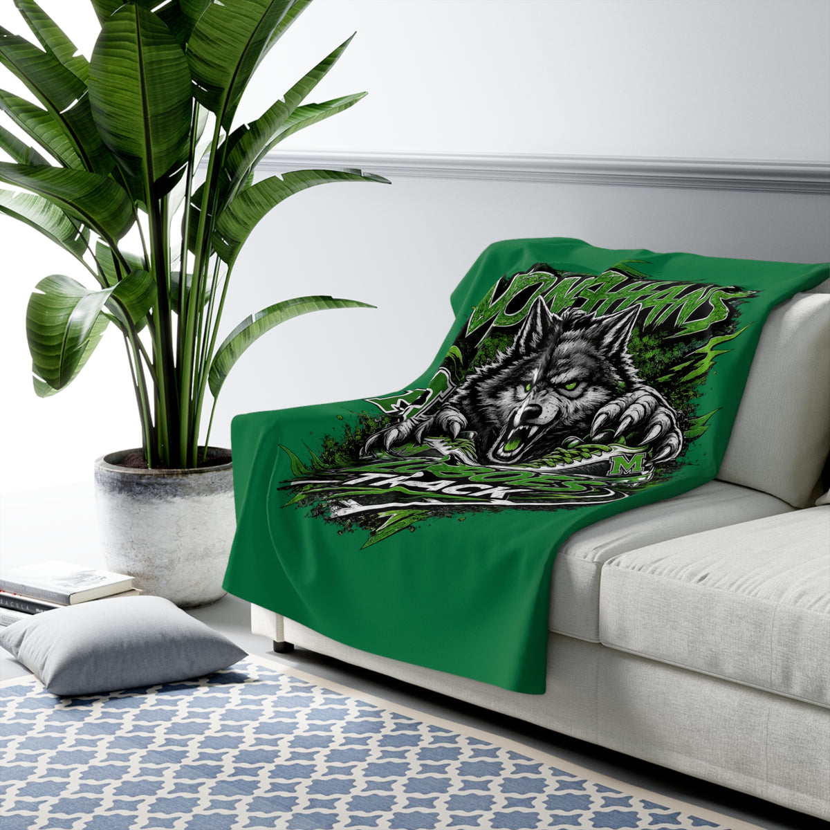 Monahans Loboes Track Sherpa Fleece Blanket