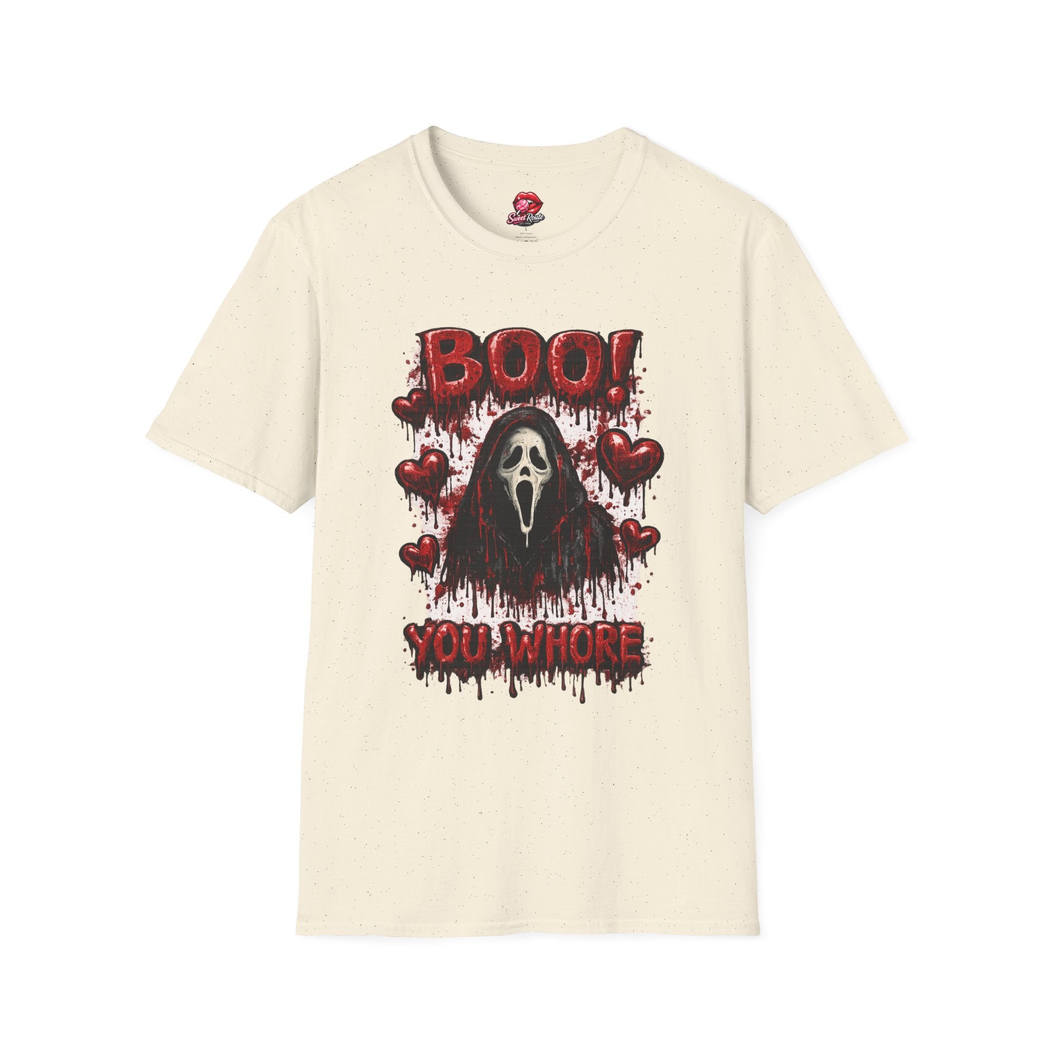 BOO Ghost Face Horror T-Shirt | Bloody Hearts Halloween Shirt | Cute Horror Movie Tee | Spooky Season Graphic Tee | Slasher Fan Gift