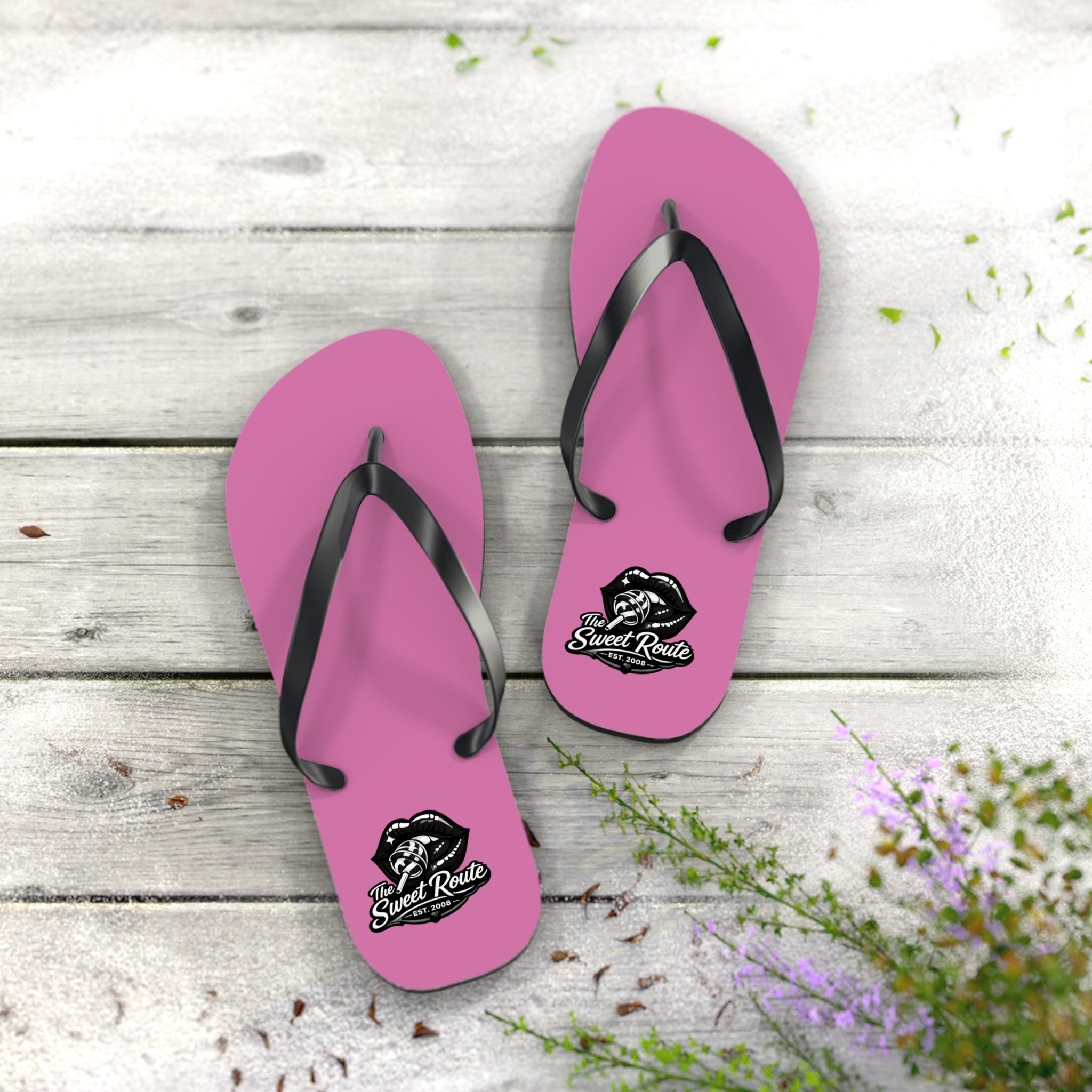 Pink Sweet Route Logo Beach Sandals