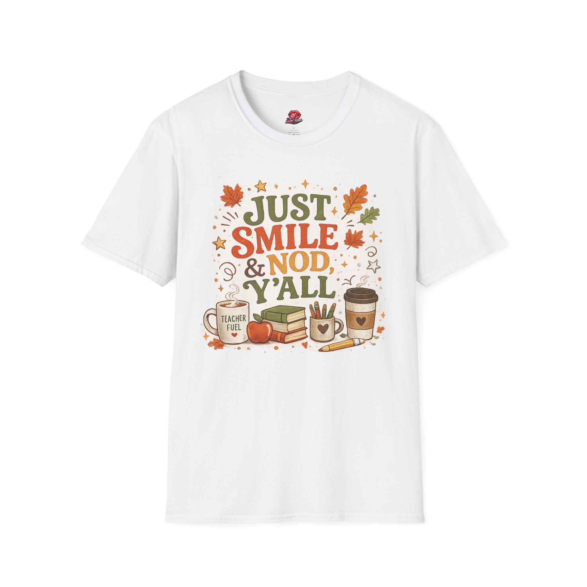 Just Smile & Nod, Y’all Teacher Shirt | Funny Teacher Fall Graphic Tee | Cozy Autumn Classroom T-Shirt
