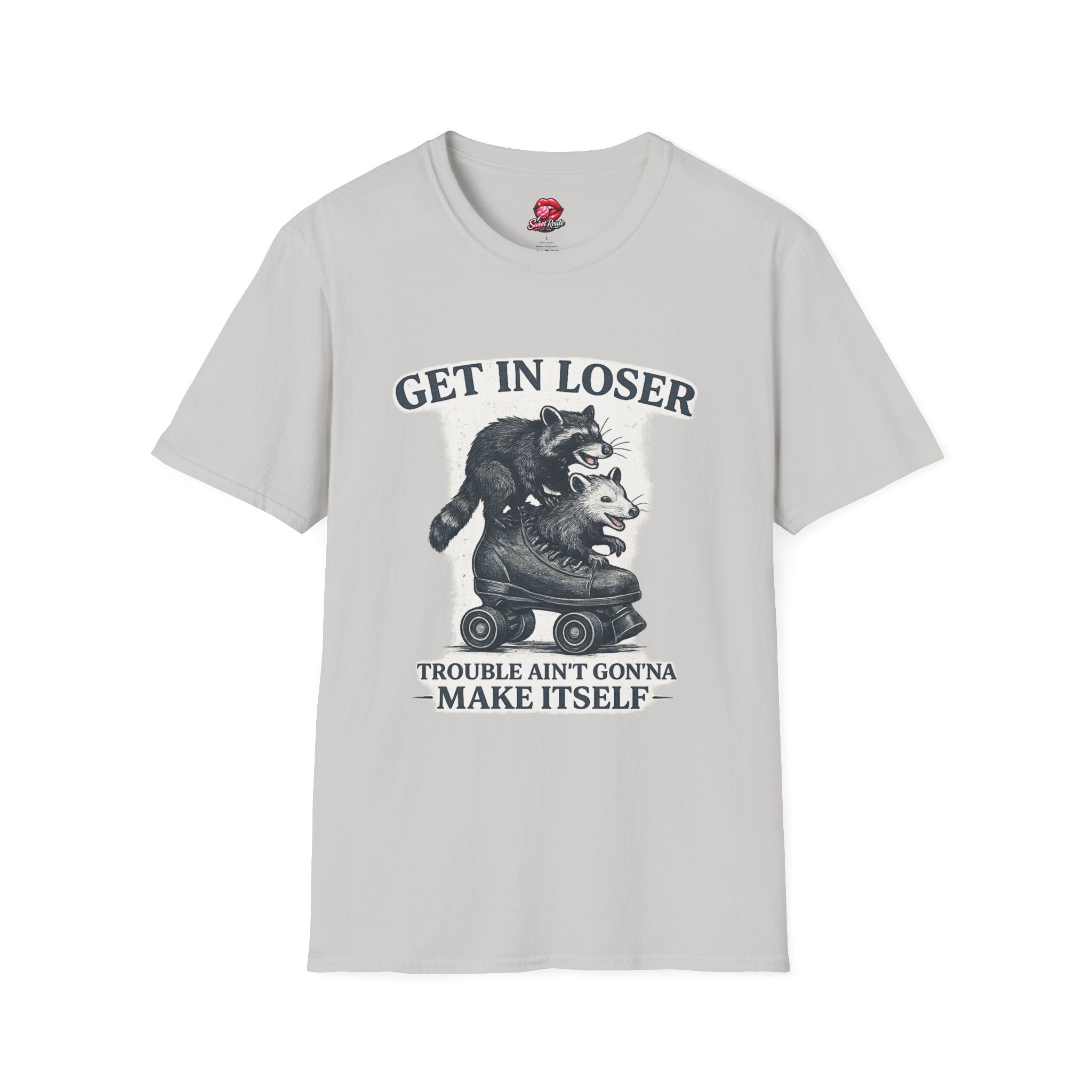 Get In Loser raccoon and opossum illustration T-Shirt