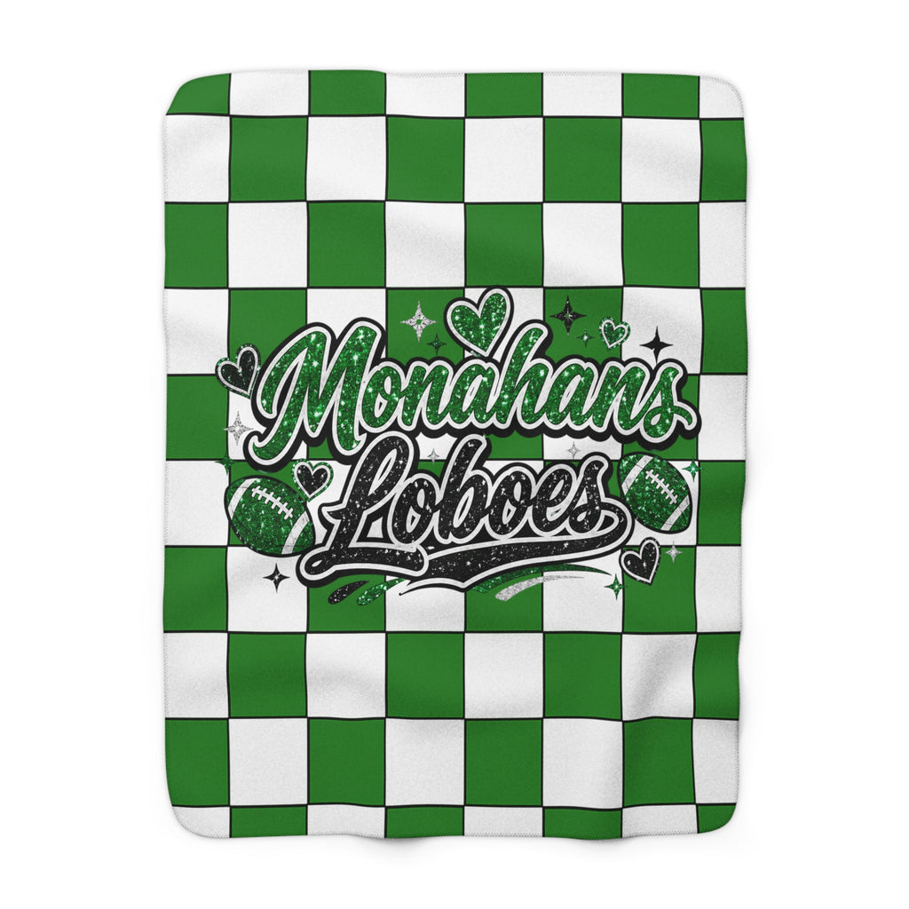 Monahan's Loboes Sherpa Fleece Blanket — Green Checker Football Team Throw