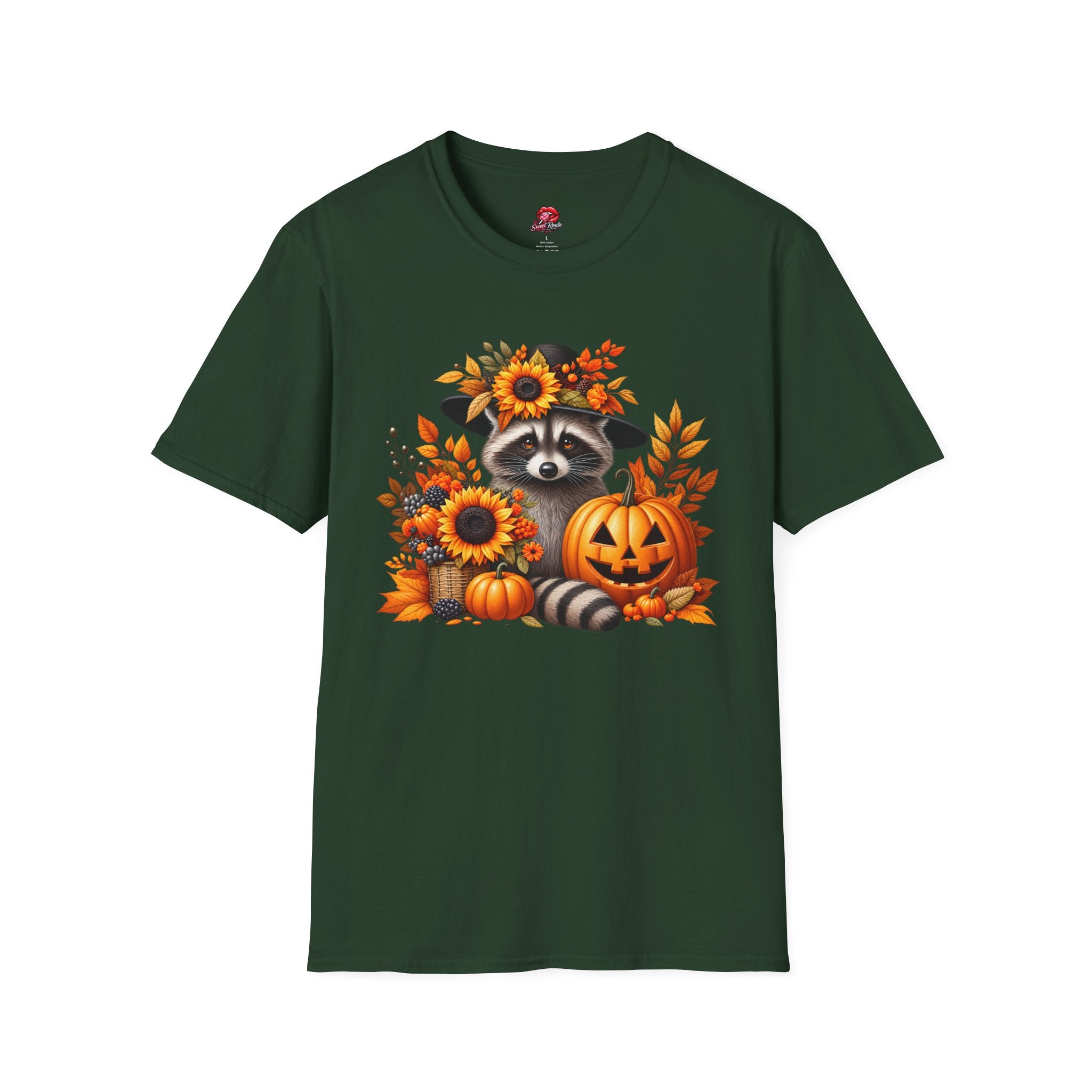 Sunflower & Autumn Leaves Raccoon Tee