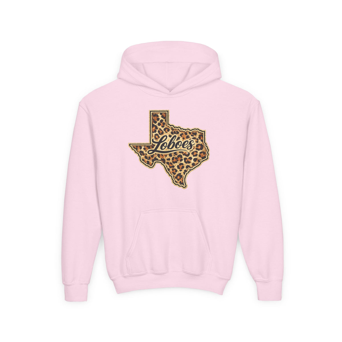 Texas Lobos Youth Hoodie — Leopard Print State Logo Sweatshirt