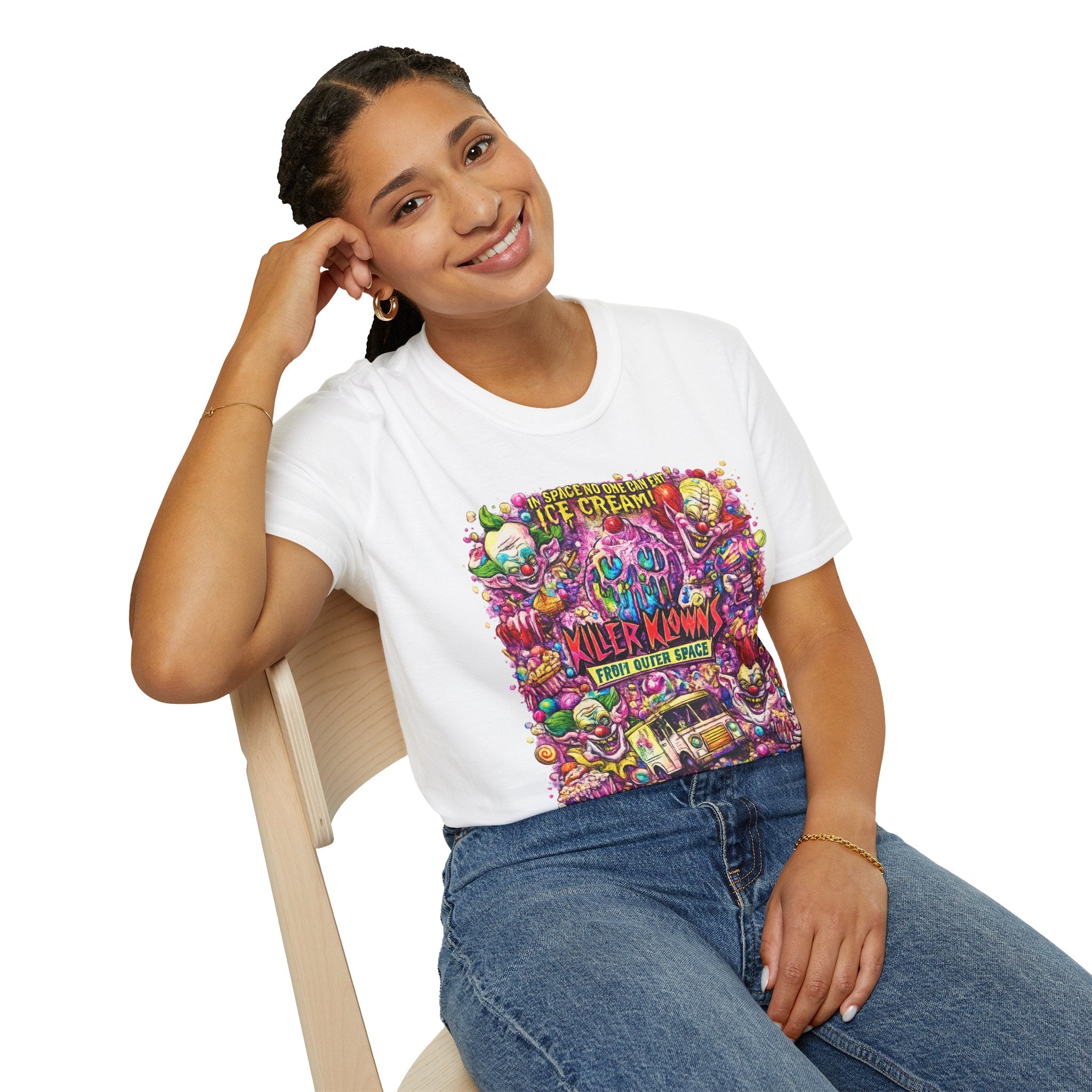 Killer Klowns Ice Cream Shirt | Retro Horror Movie T-Shirt | Vintage Creepy Clown Halloween Graphic Tee | Spooky Horror Fan Shirt