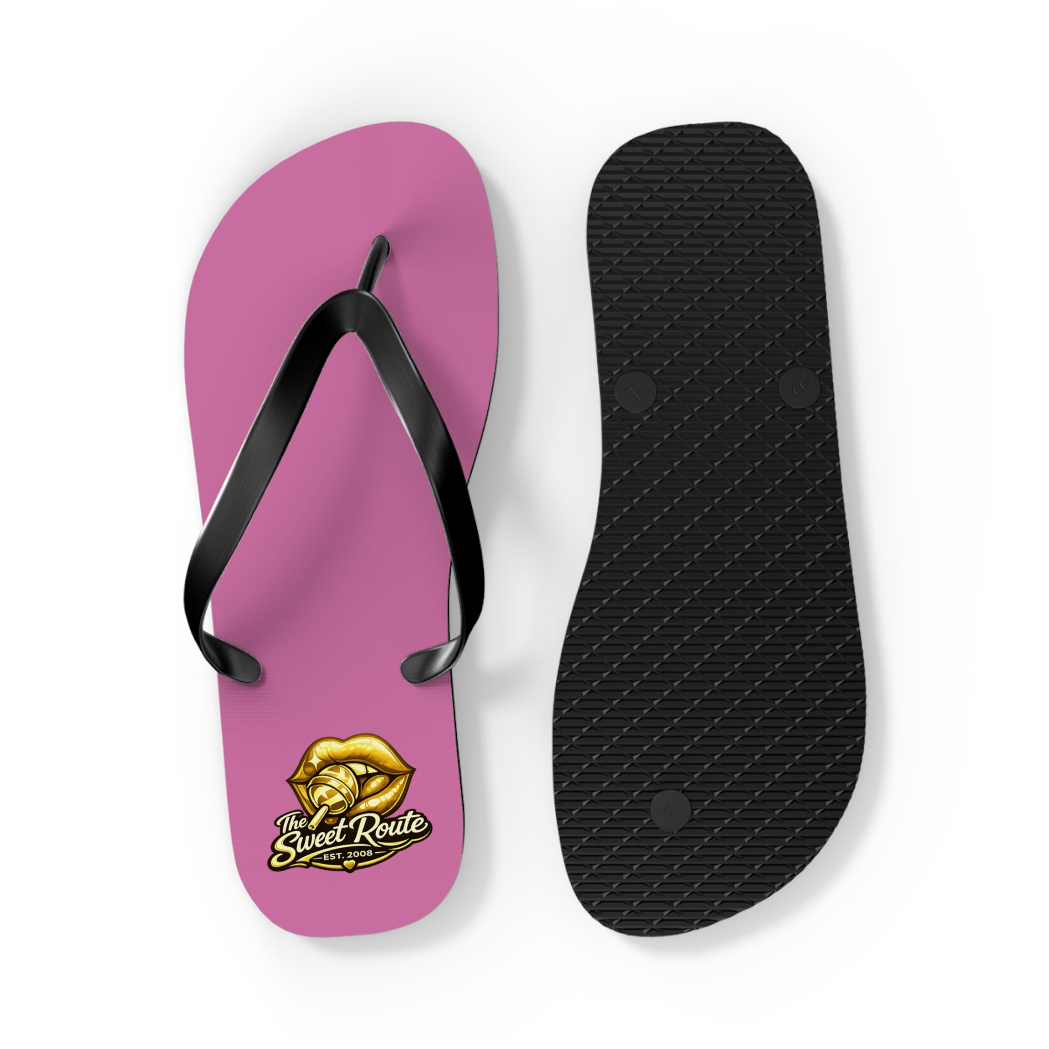 Gold Sweet Route Logo Beach Sandals