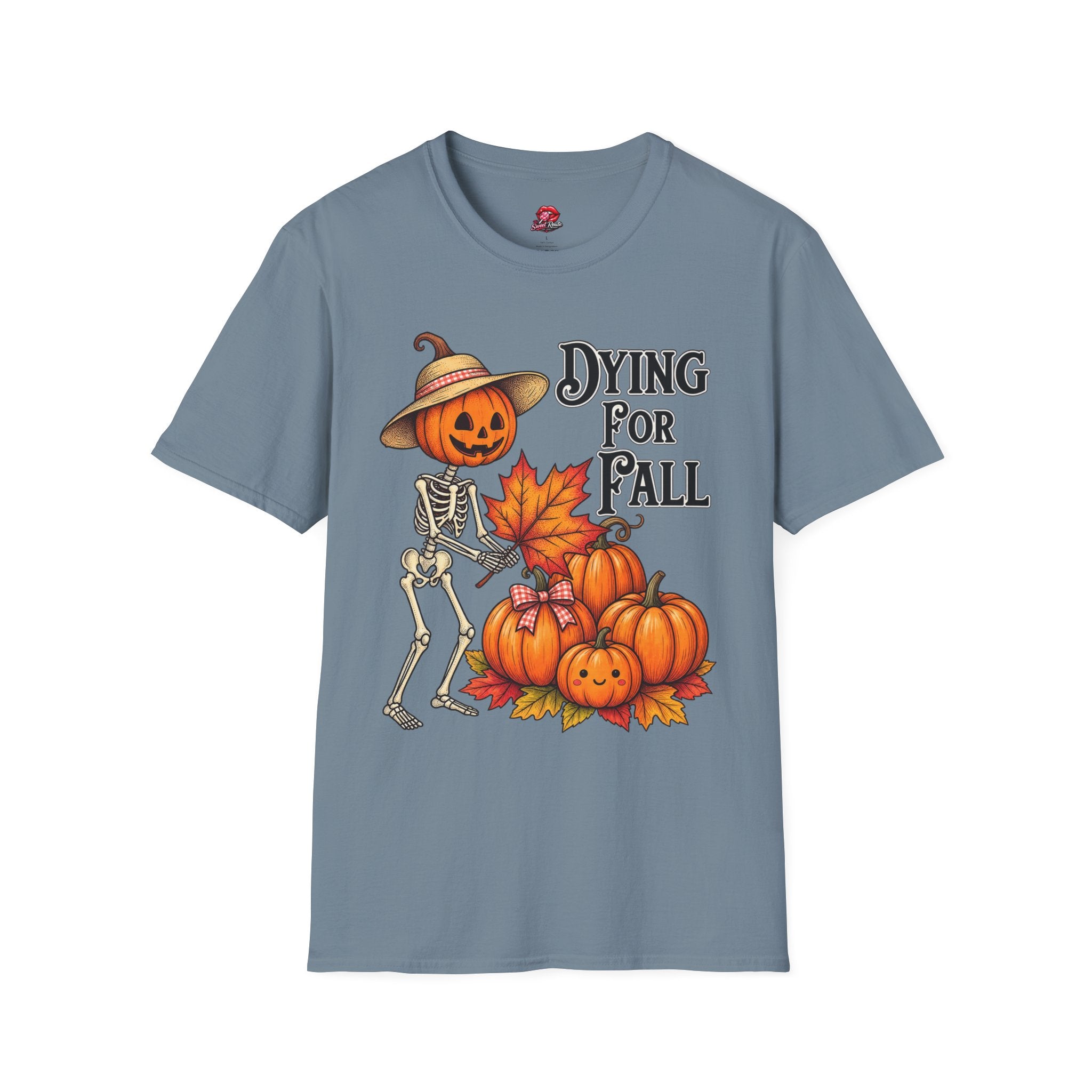 Dying for Fall Pumpkin Skeleton Autumn Tee