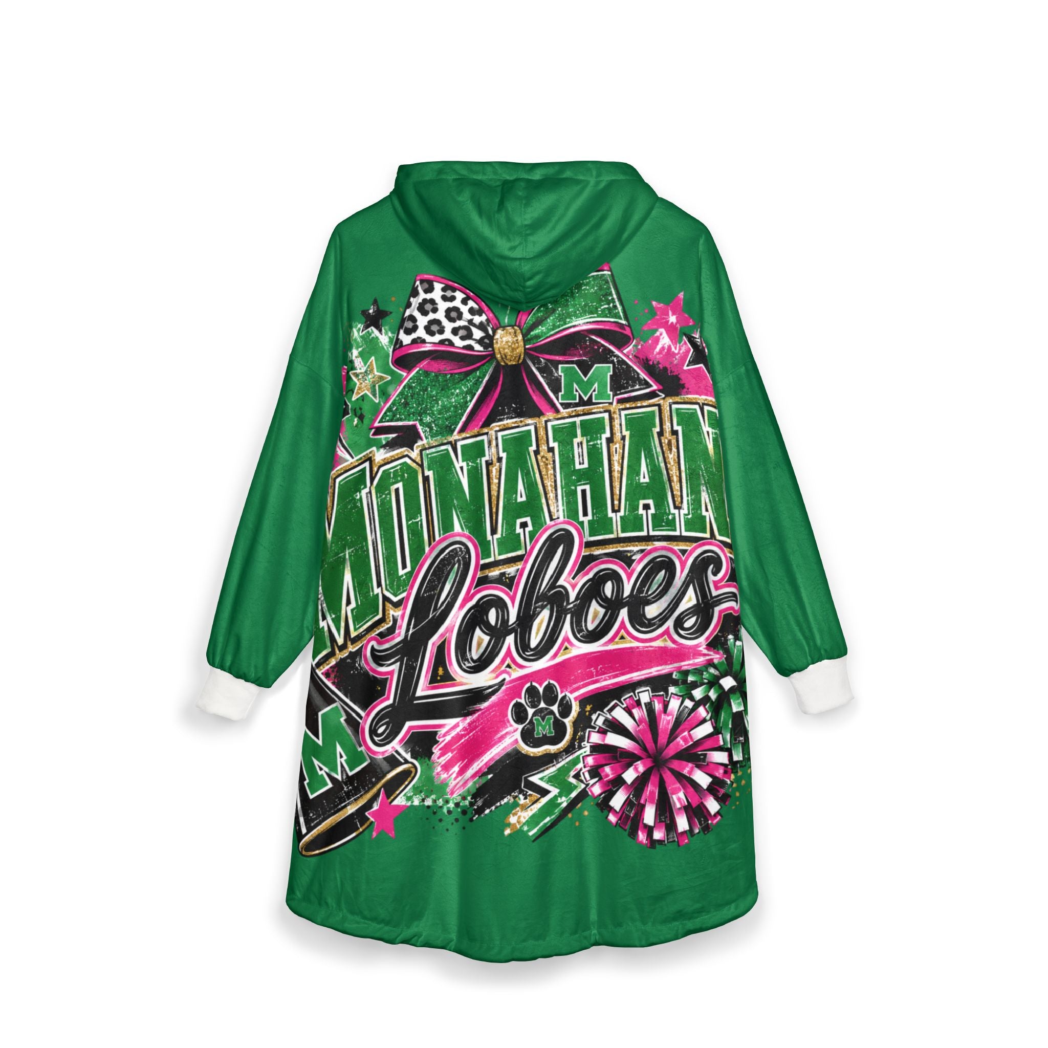 Monahan Loboes Hooded Cheer Blanket — Green Team Spirit Sherpa Cloak