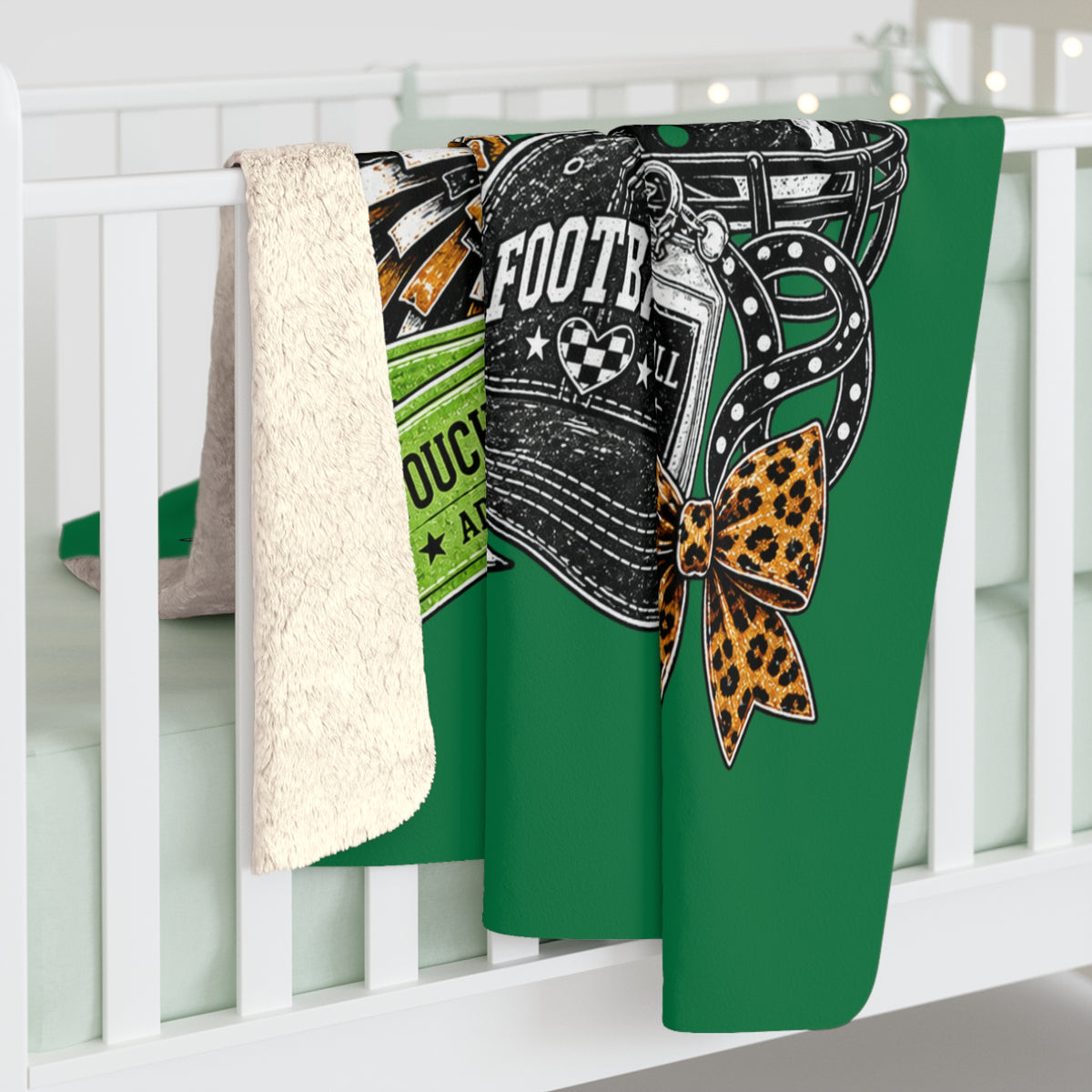 Loboes Football Sherpa Blanket — Cozy Game Day Fleece with Helmet, Pom Pom & Touchdown Design