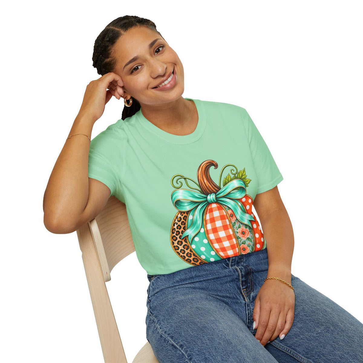 Fall Patchwork Pumpkin T‑Shirt
