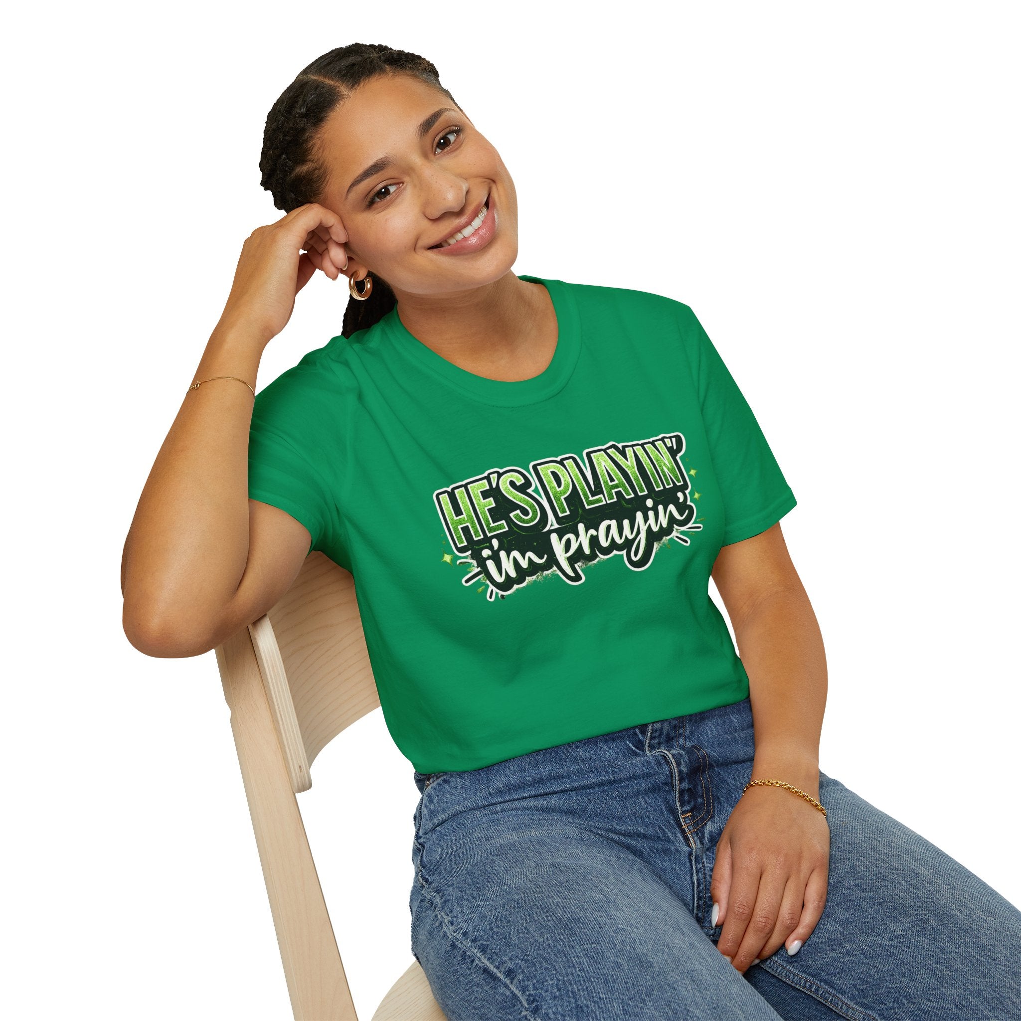 He’s Playin’ I’m Prayin Football Tee