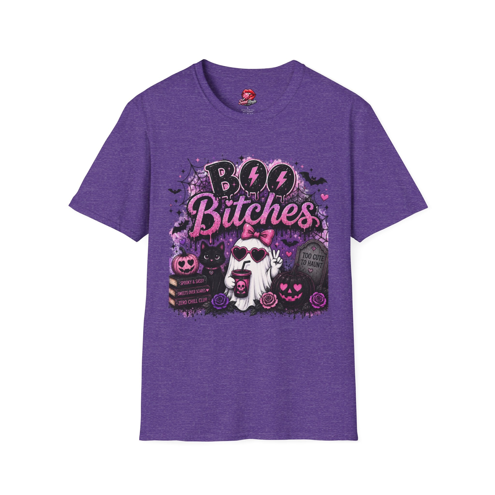 Boo Bitches Halloween T-Shirt | Funny Ghost Graphic Tee | Cute Purple Halloween Tee | Witchy Fall Gift