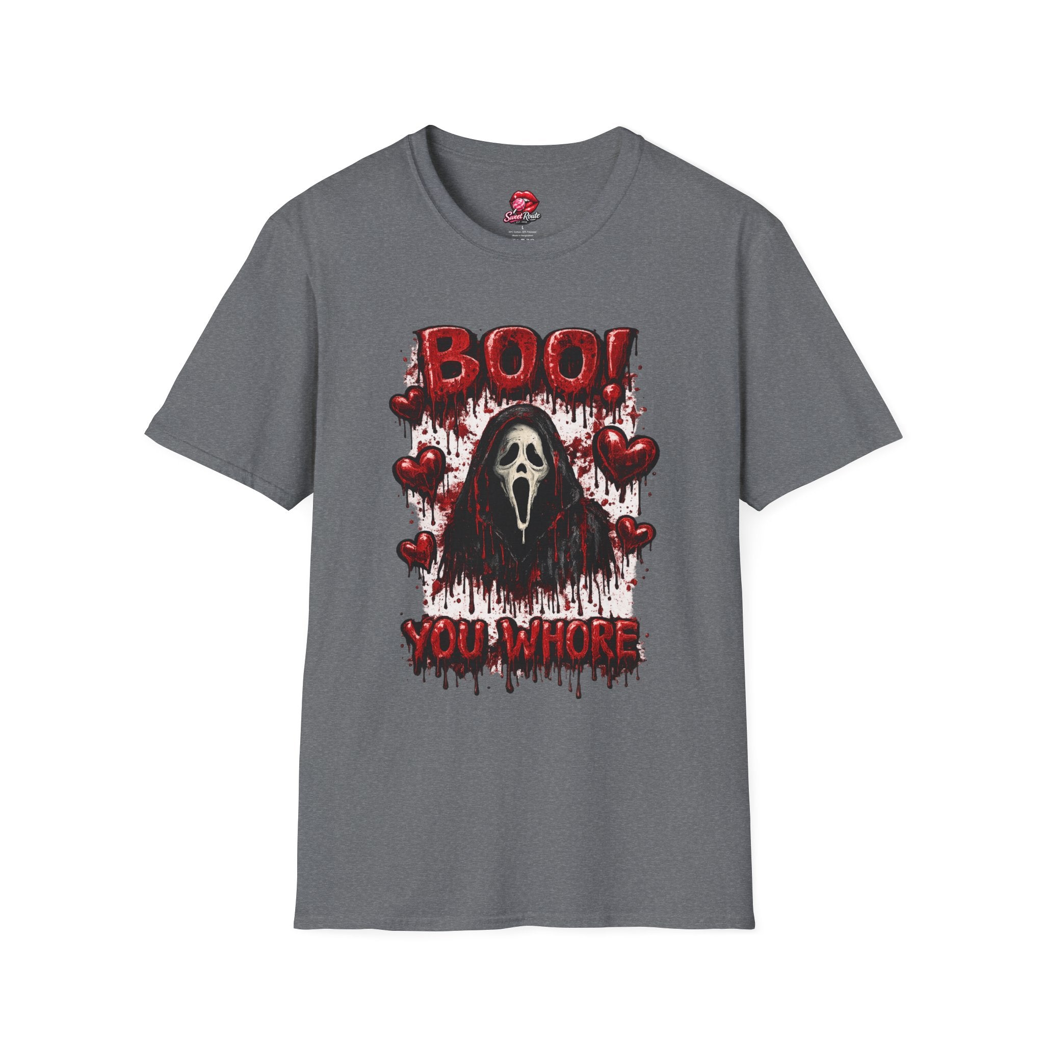 BOO Ghost Face Horror T-Shirt | Bloody Hearts Halloween Shirt | Cute Horror Movie Tee | Spooky Season Graphic Tee | Slasher Fan Gift