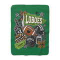 Loboes Football Sherpa Blanket — Cozy Game Day Fleece with Helmet, Pom Pom & Touchdown Design