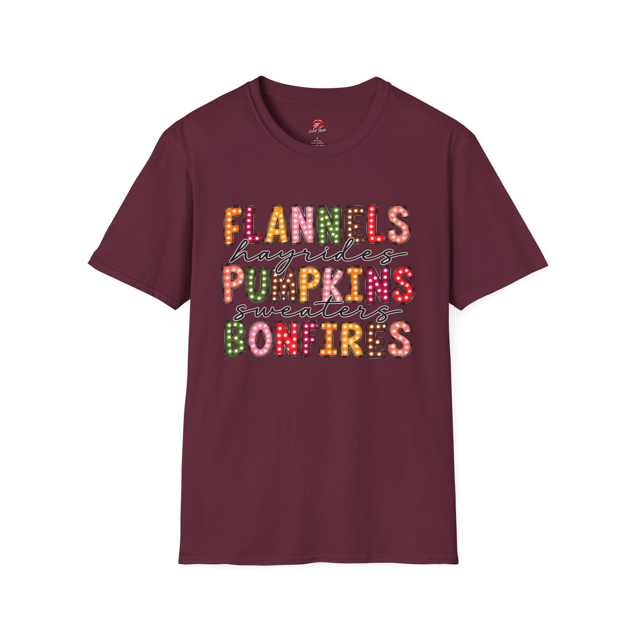 Flannels Hayrides Pumpkins Sweaters Bonfires Tee