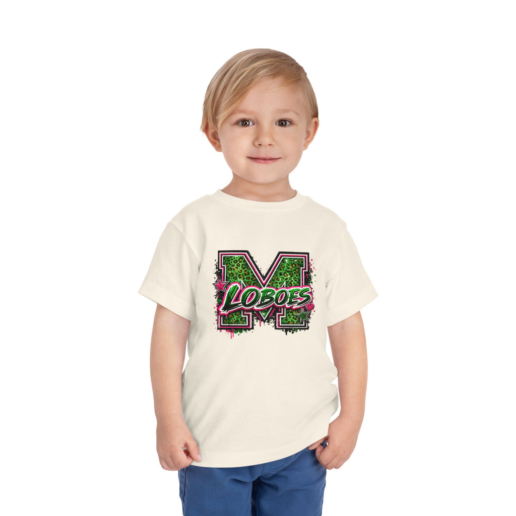 Green Leopard 'Lobos' M Letter Toddler Tee