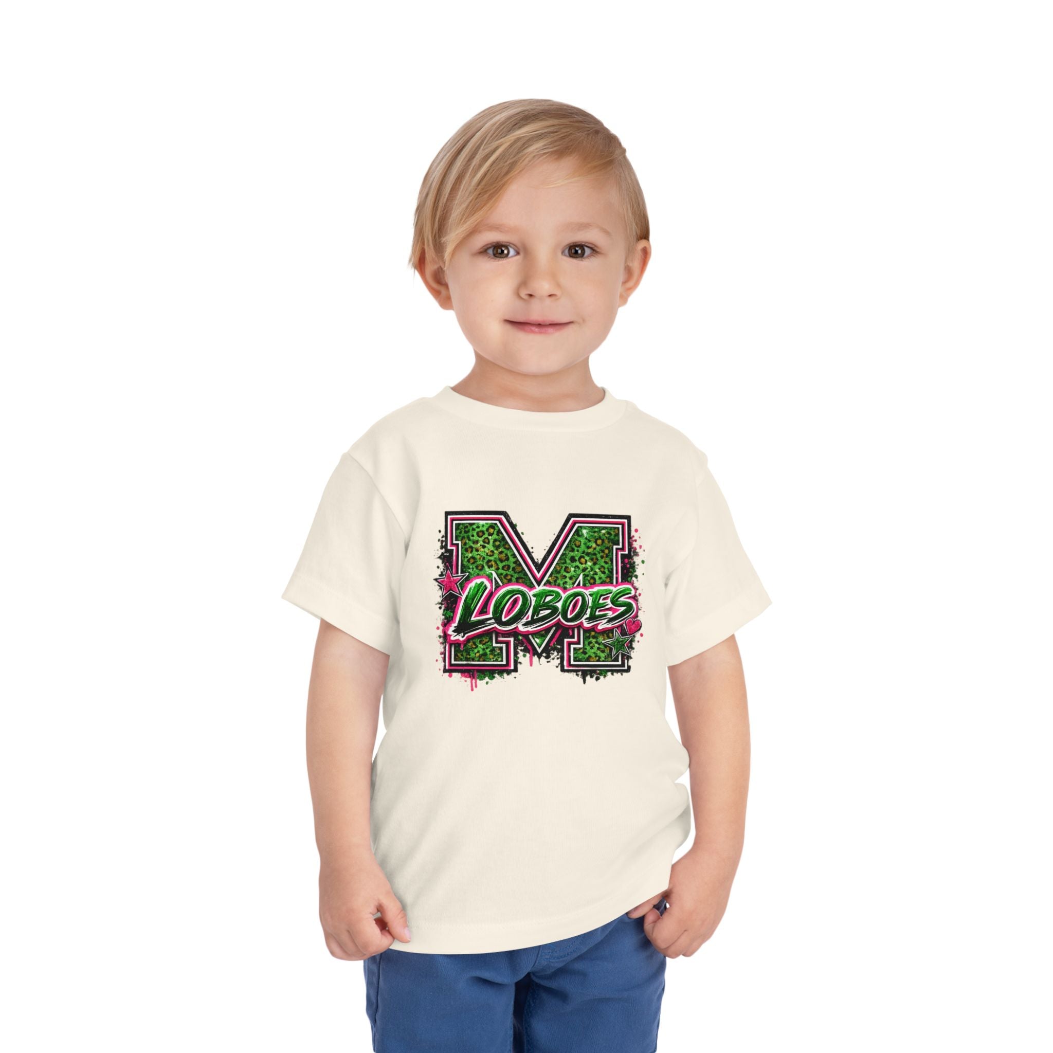 Green Leopard 'Lobos' M Letter Toddler Tee