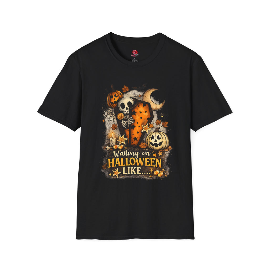 Waiting on Halloween Sunshine Skeleton Pumpkin T-Shirt | Cute Spooky Season Graphic Tee | Vintage Halloween Shirt