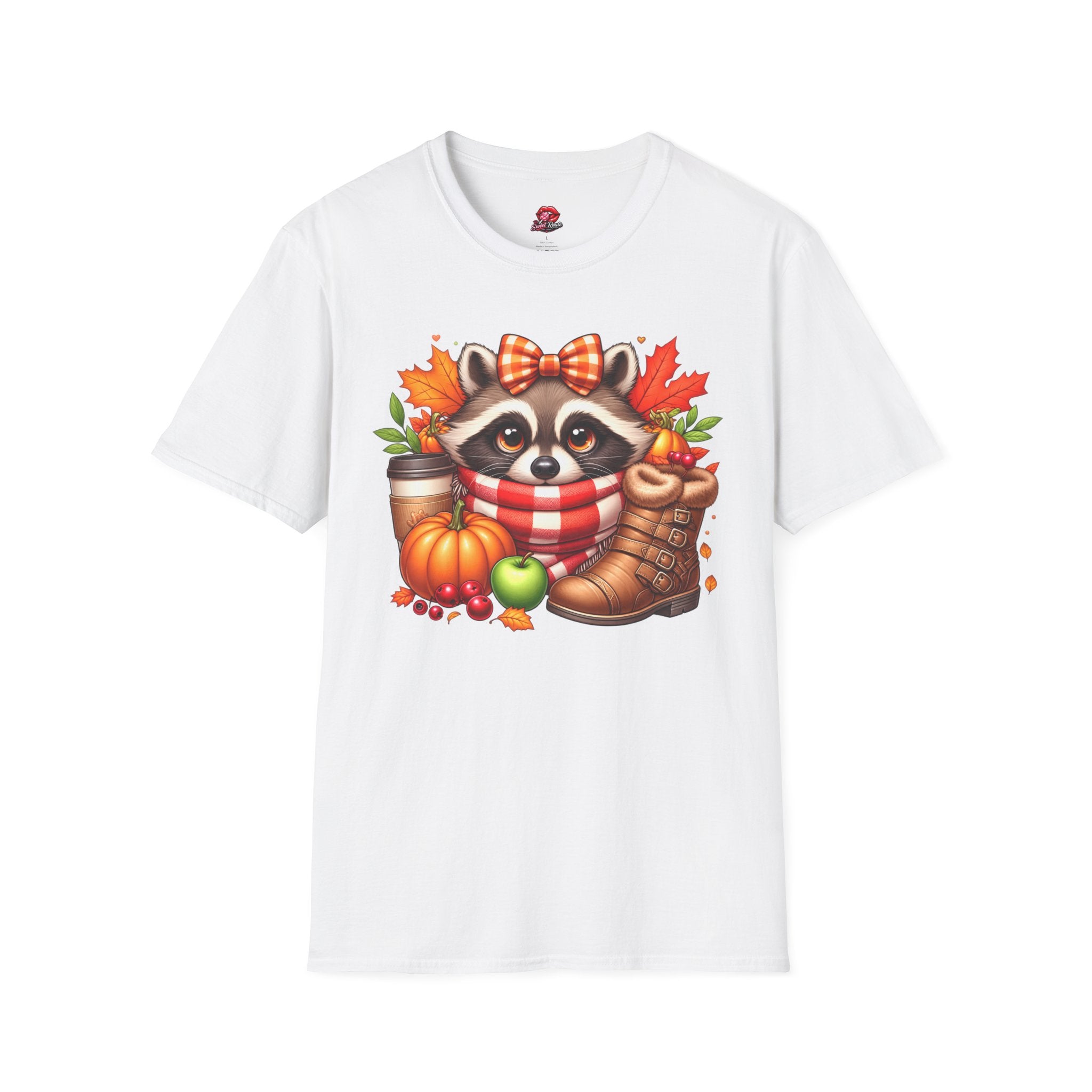 Cute Fall Pumpkin, Coffee & Leaves Raccoon T-Shirt