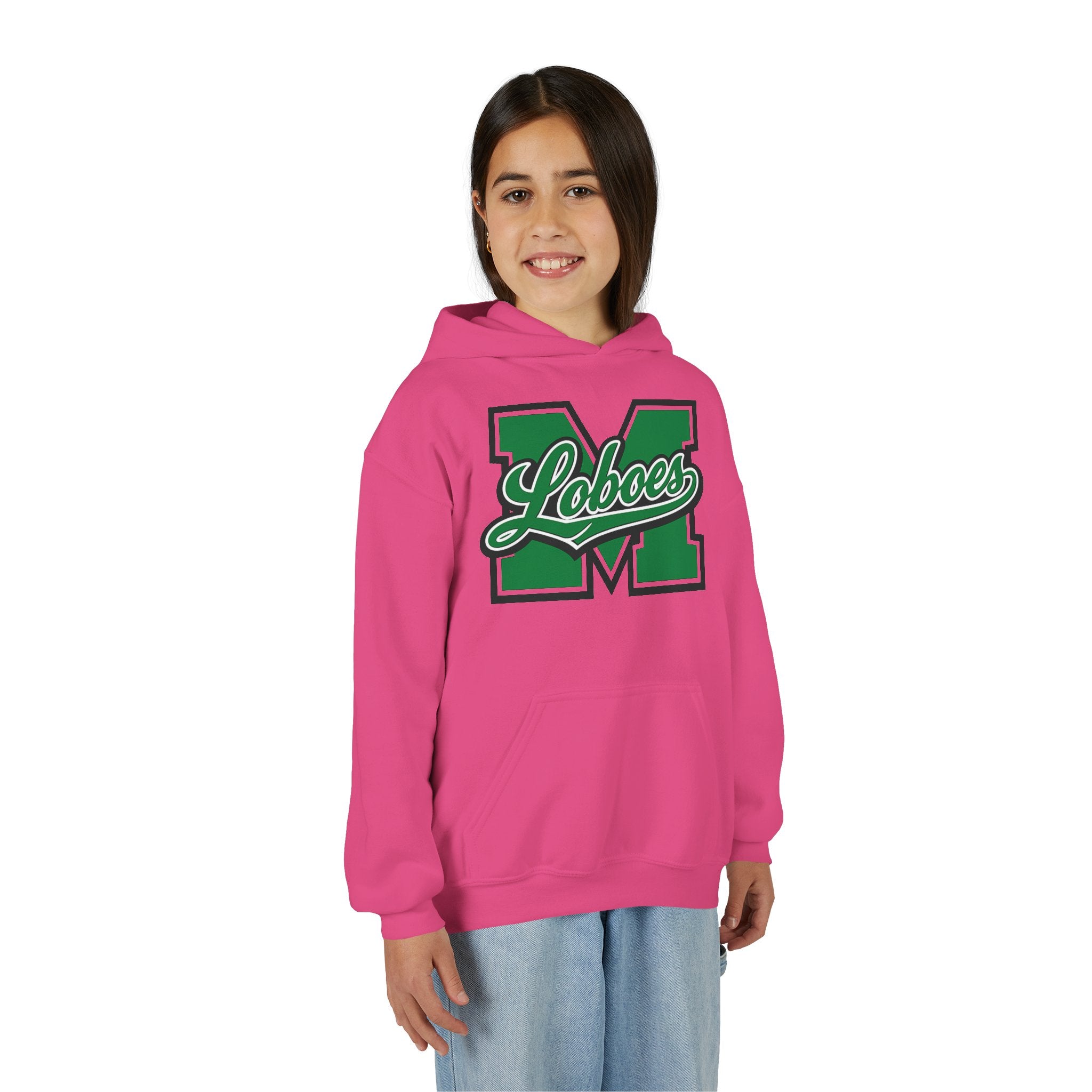 Youth Loboes M Letter Hoodie — Green & White School Spirit Sweatshirt