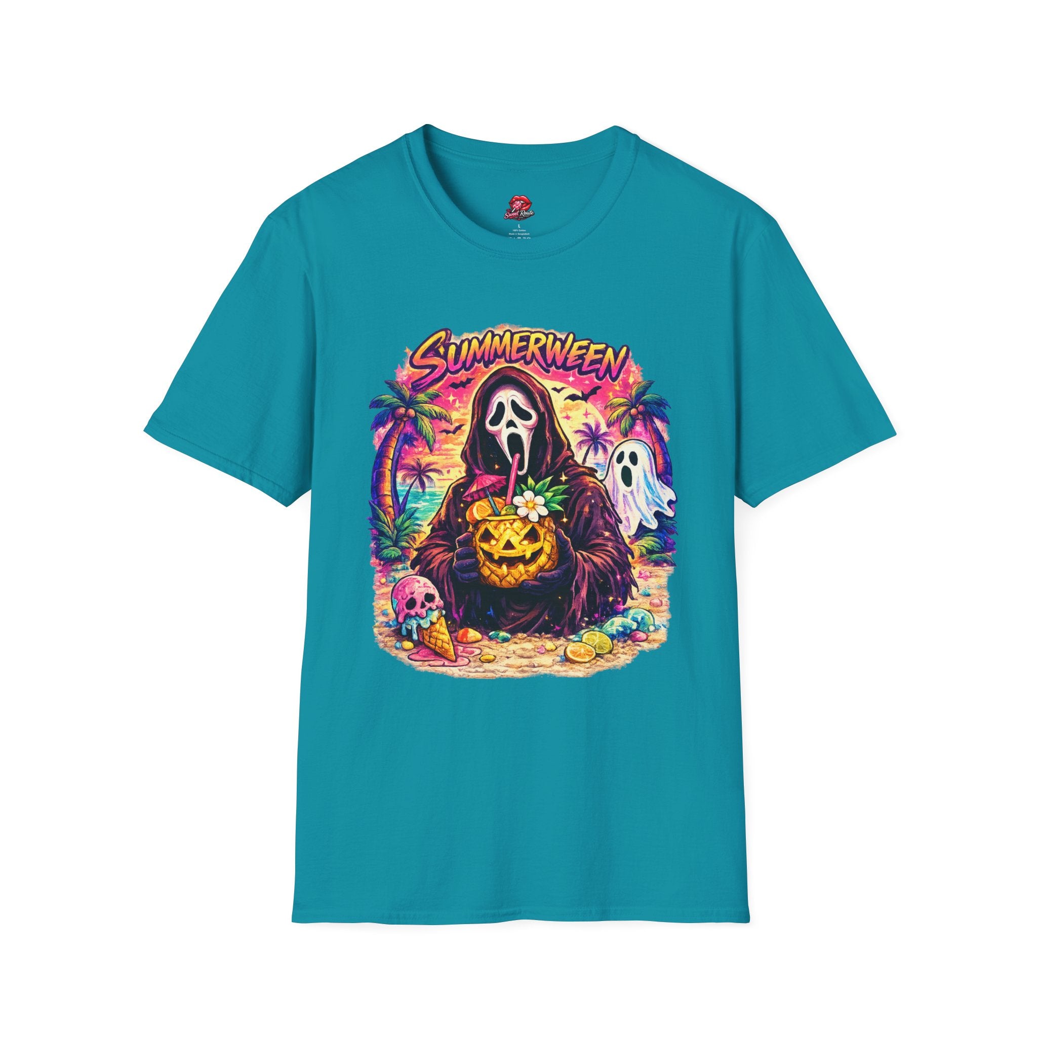 Summerween T-Shirt | Retro Tropical Halloween Graphic Tee | Spooky Beach Ghost Shirt | Cute Summer Halloween Shirt | Fall Lover Gift