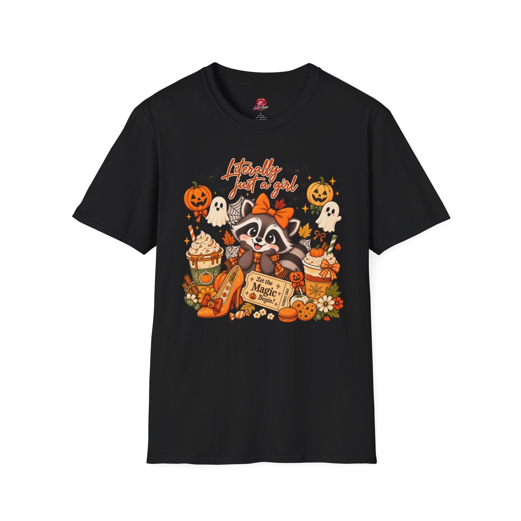 Halloween Just A Girl Raccoon Tee