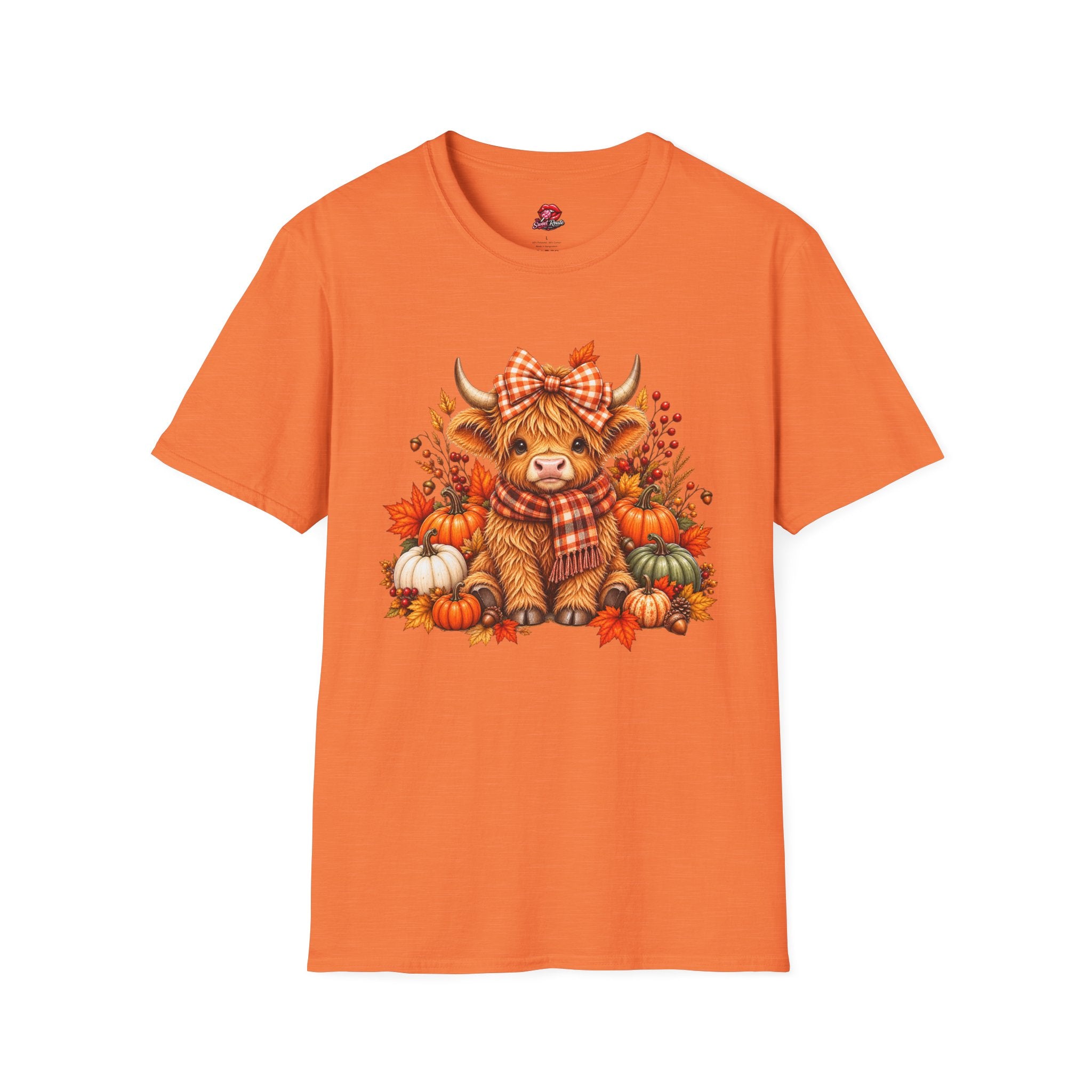 Cute Fall Cow with Pumpkins & Plaid Bow Tee