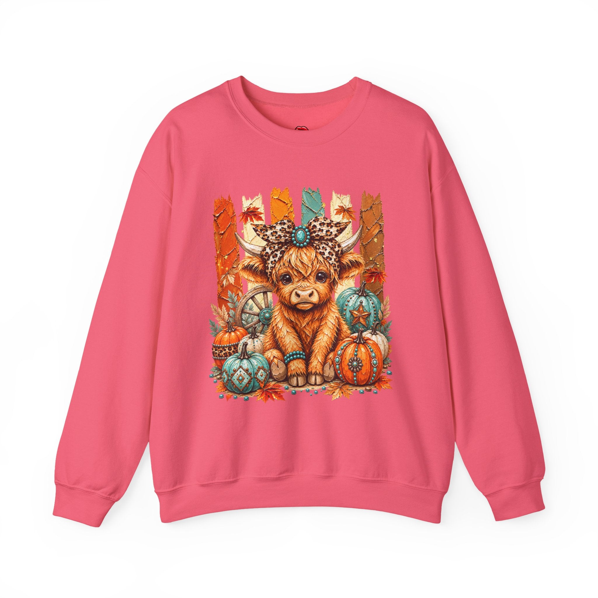 Autumn Highland Cow Crewneck Sweatshirt — Cute Fall Pumpkin Farm Sweatshirt
