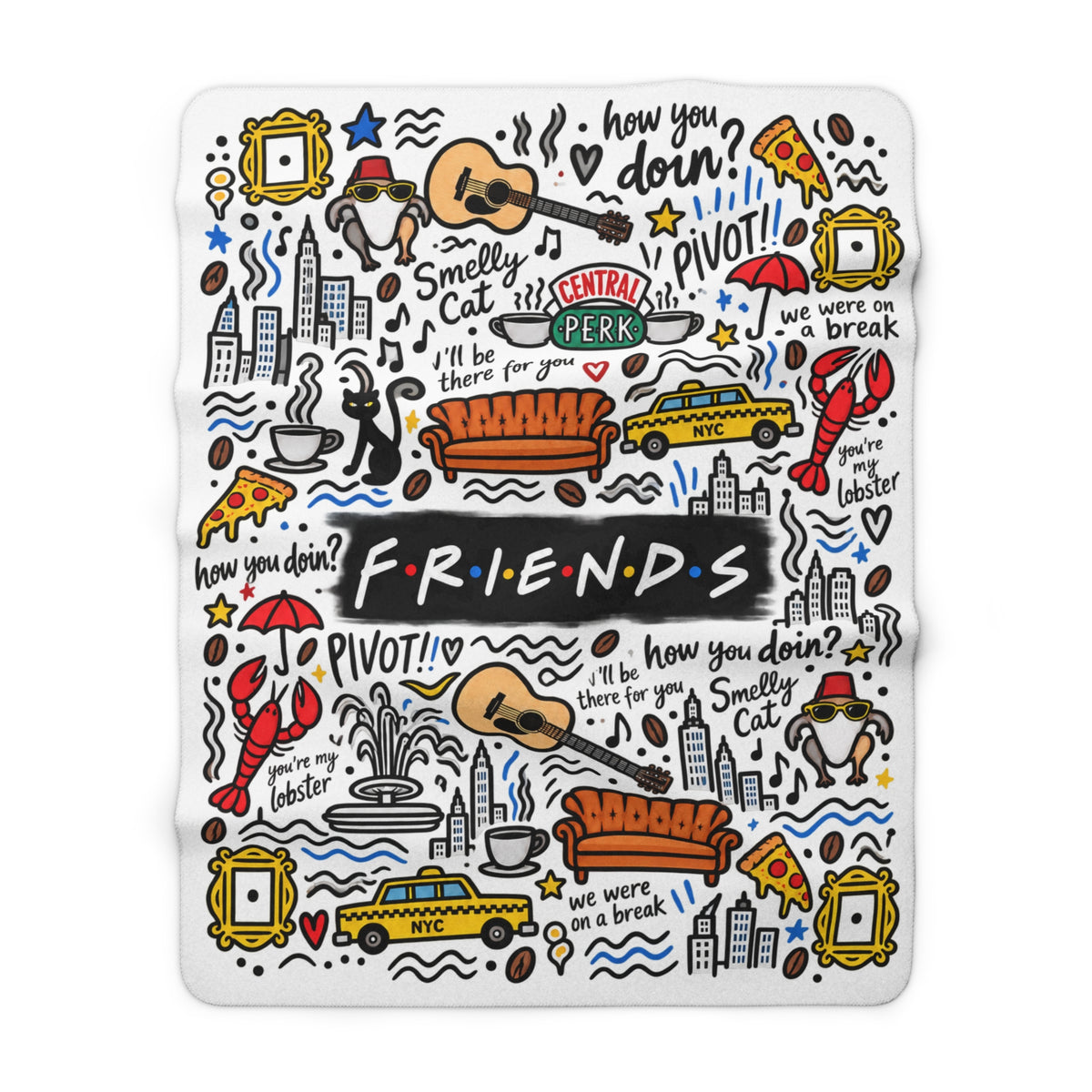 Cozy Doodle Pattern friends Sherpa Blanket