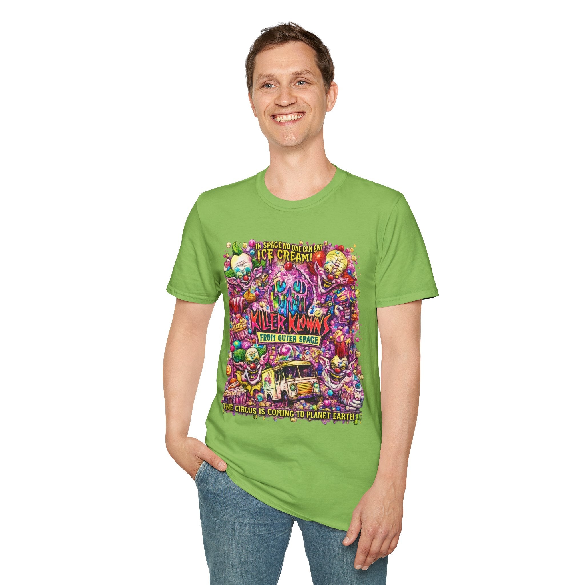 Killer Klowns Ice Cream Shirt | Retro Horror Movie T-Shirt | Vintage Creepy Clown Halloween Graphic Tee | Spooky Horror Fan Shirt