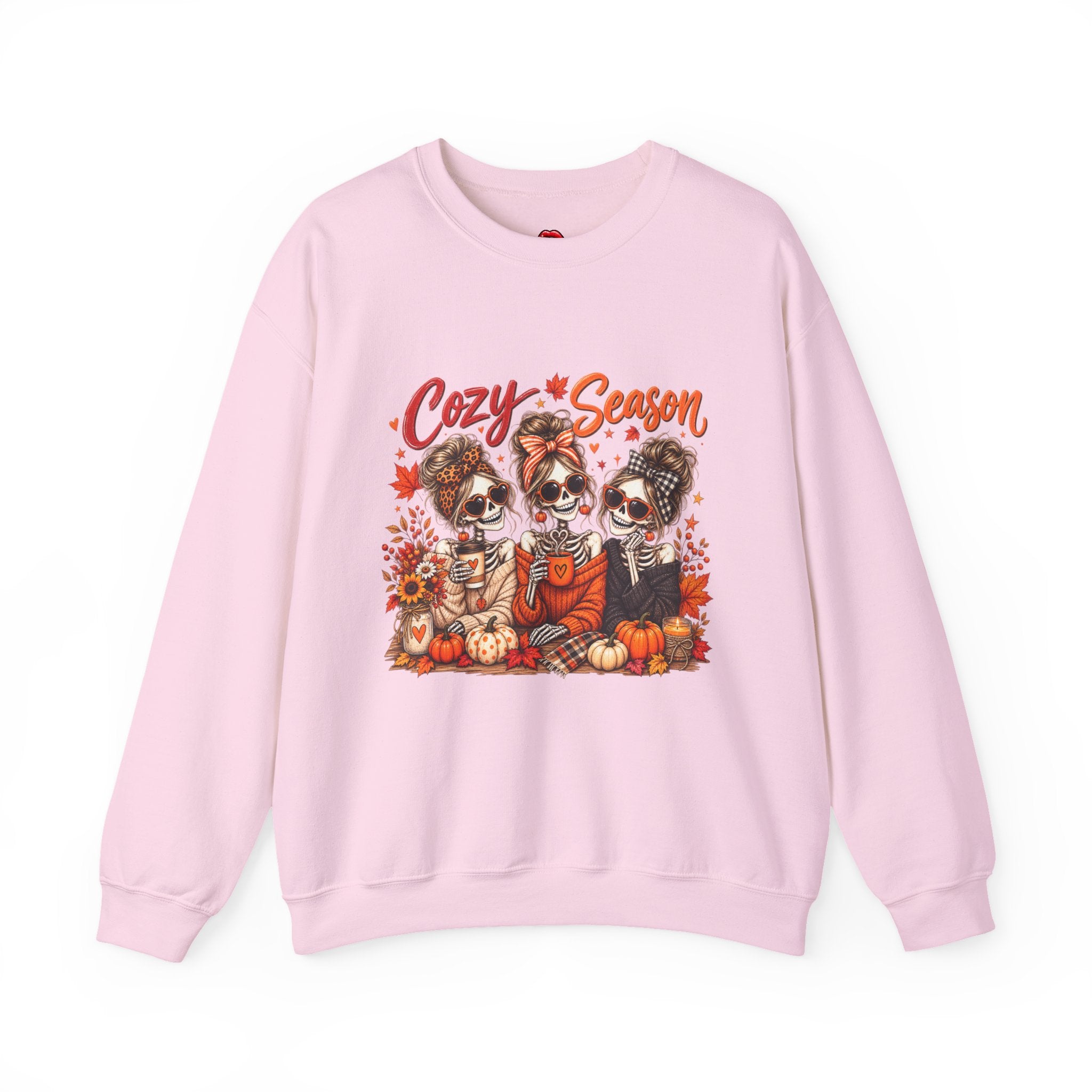 Cozy Season Halloween Crewneck Sweatshirt — Pumpkins & Sugar Skull Dogs