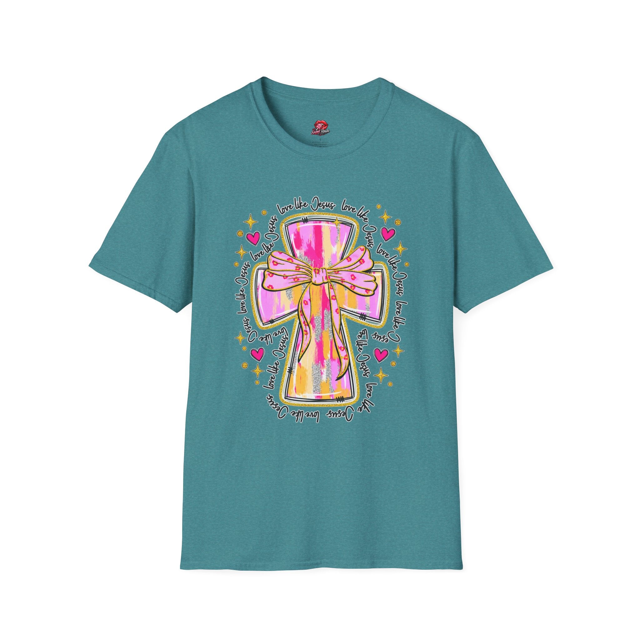 Pink Bow Love Like Jesus Cross Tee