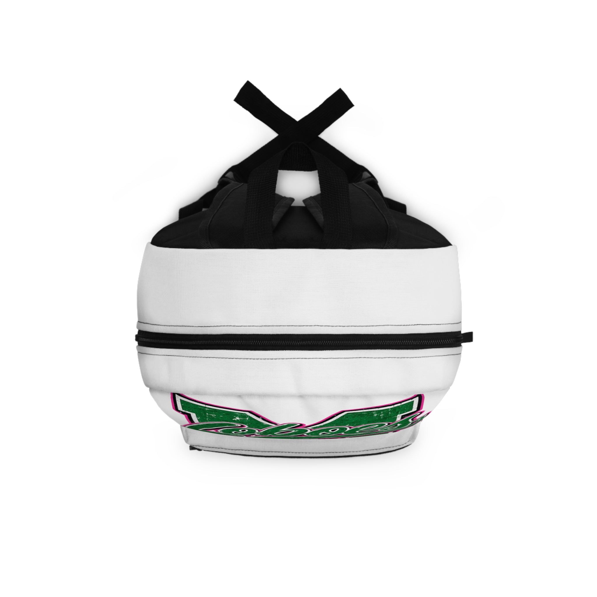 Loboes M Script Backpack — School Tote with Green Letter M Logo