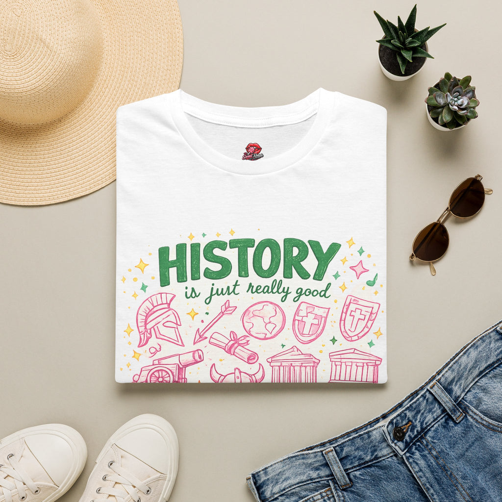 History Is Just Really Good Storytelling Teacher T-Shirt | Cute Retro History Teacher Graphic Tee | History Lover Gift
