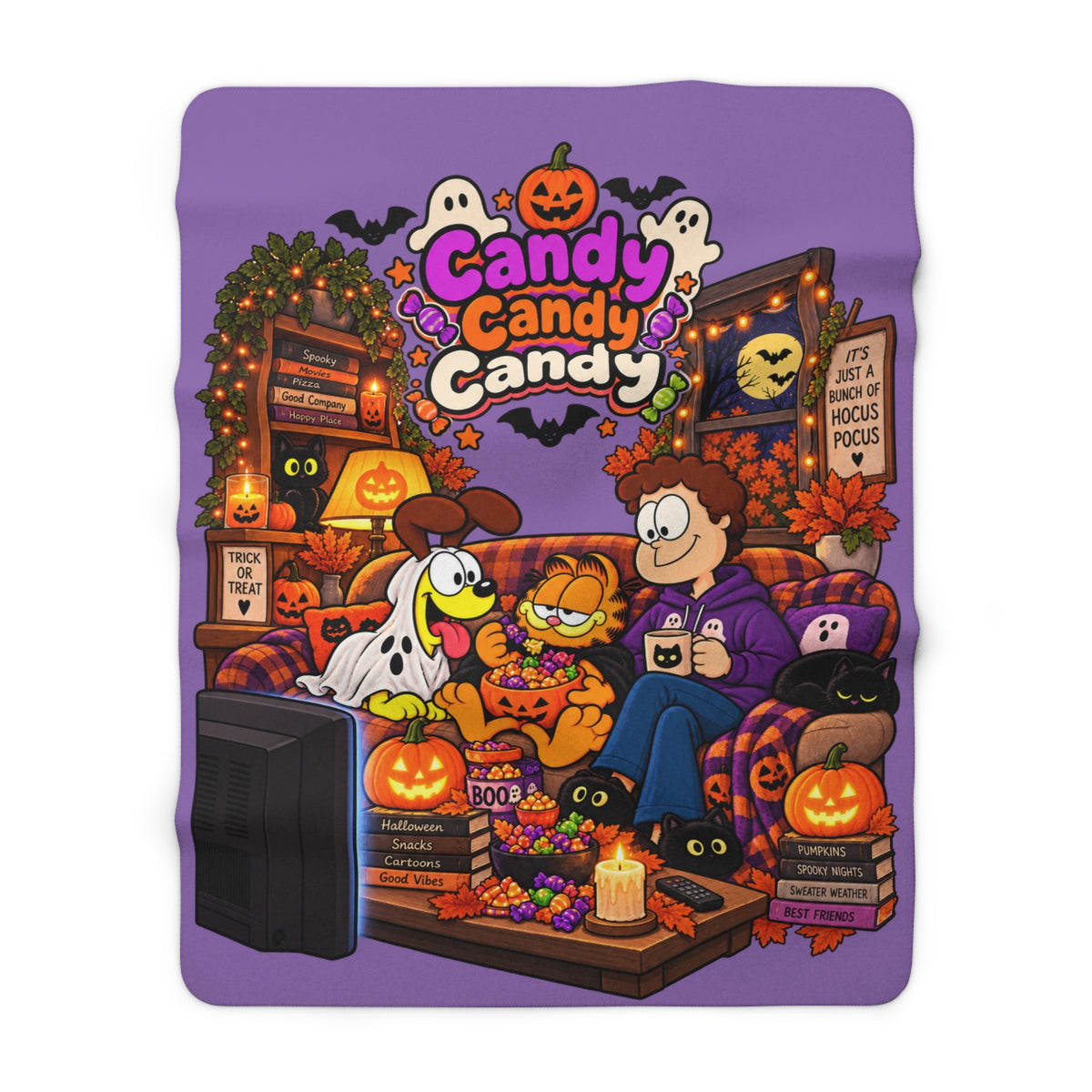 Cozy Halloween 'Candy Candy Candy' Movie Night Sherpa Blanket