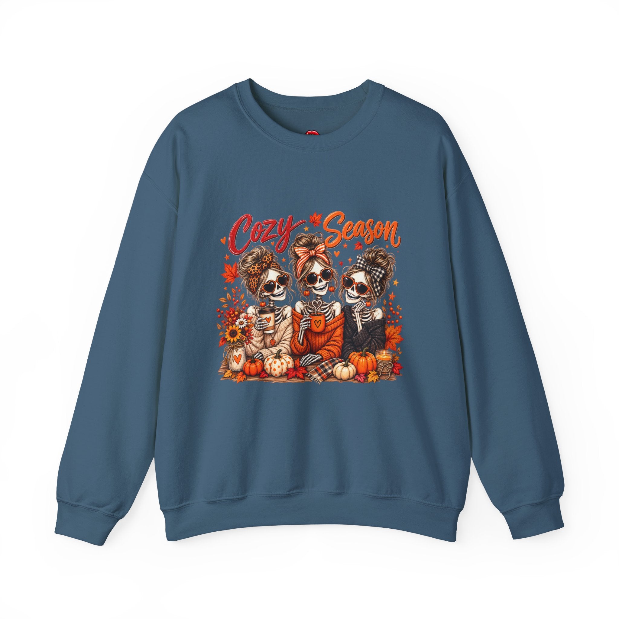 Cozy Season Halloween Crewneck Sweatshirt — Pumpkins & Sugar Skull Dogs