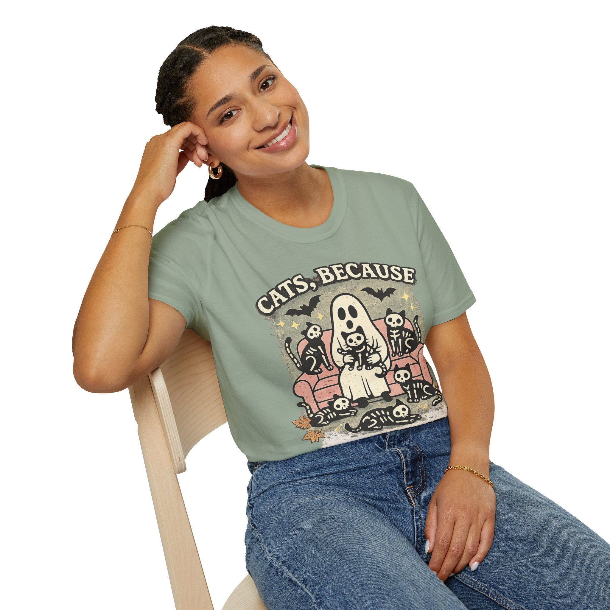 Cats, Because People Suck T-Shirt | Funny Black Cat Halloween Shirt | Cute Spooky Cat Graphic Tee | Cat Lover Gift for Women & Men