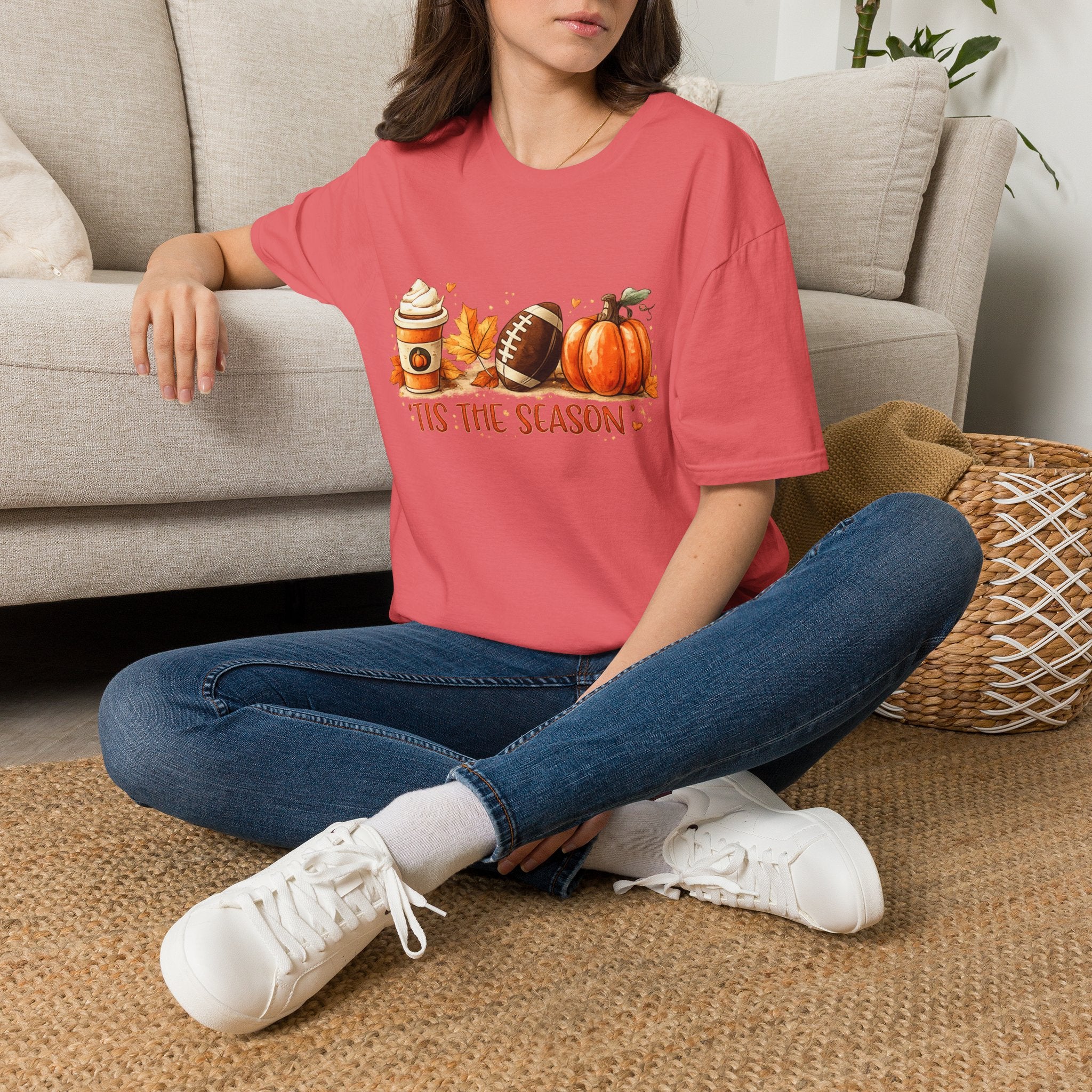 Pumpkin Coffee Football T-Shirt | ’Tis the Season Fall Football Tee | Autumn Game Day Shirt