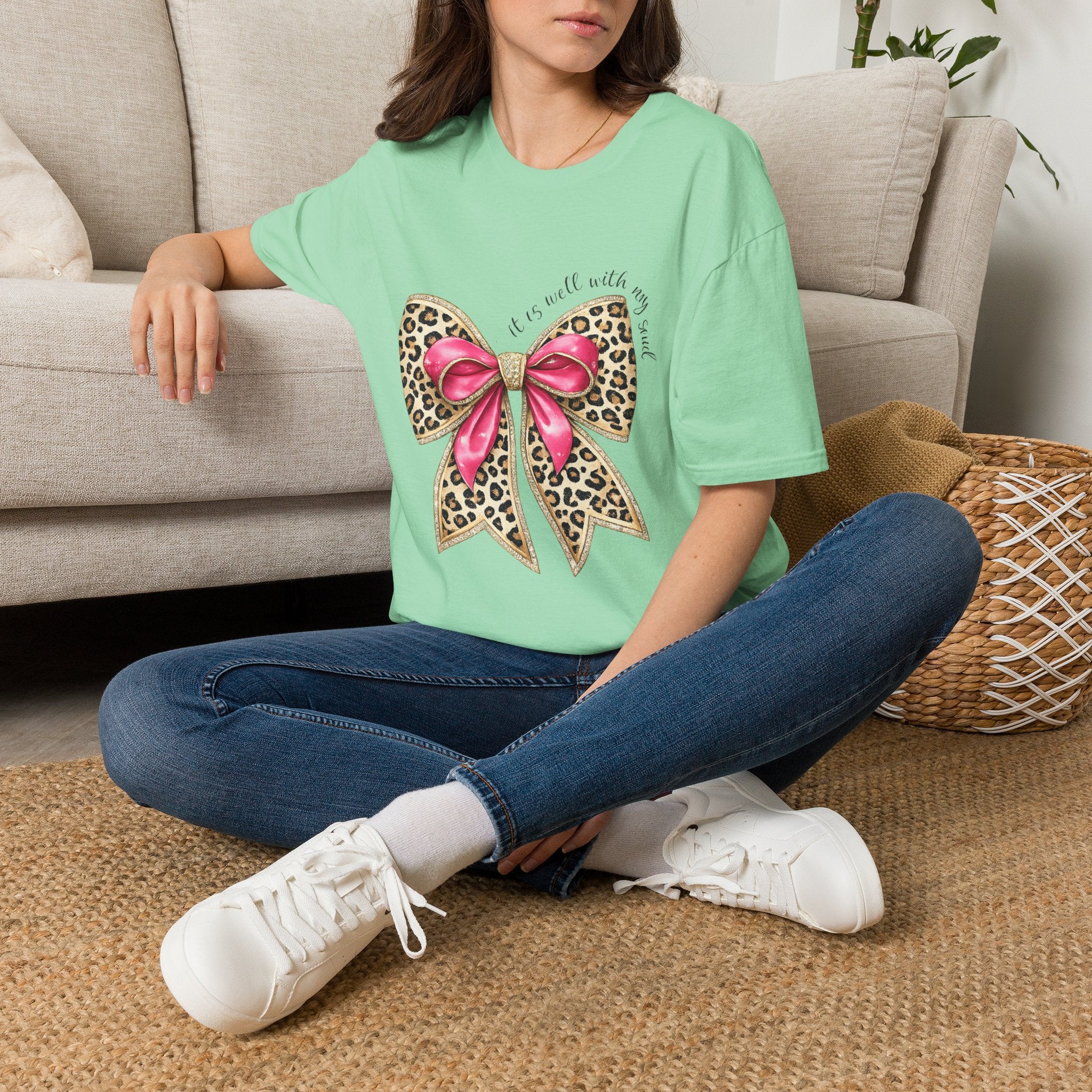 Leopard Bow with Pink Ribbon T-Shirt