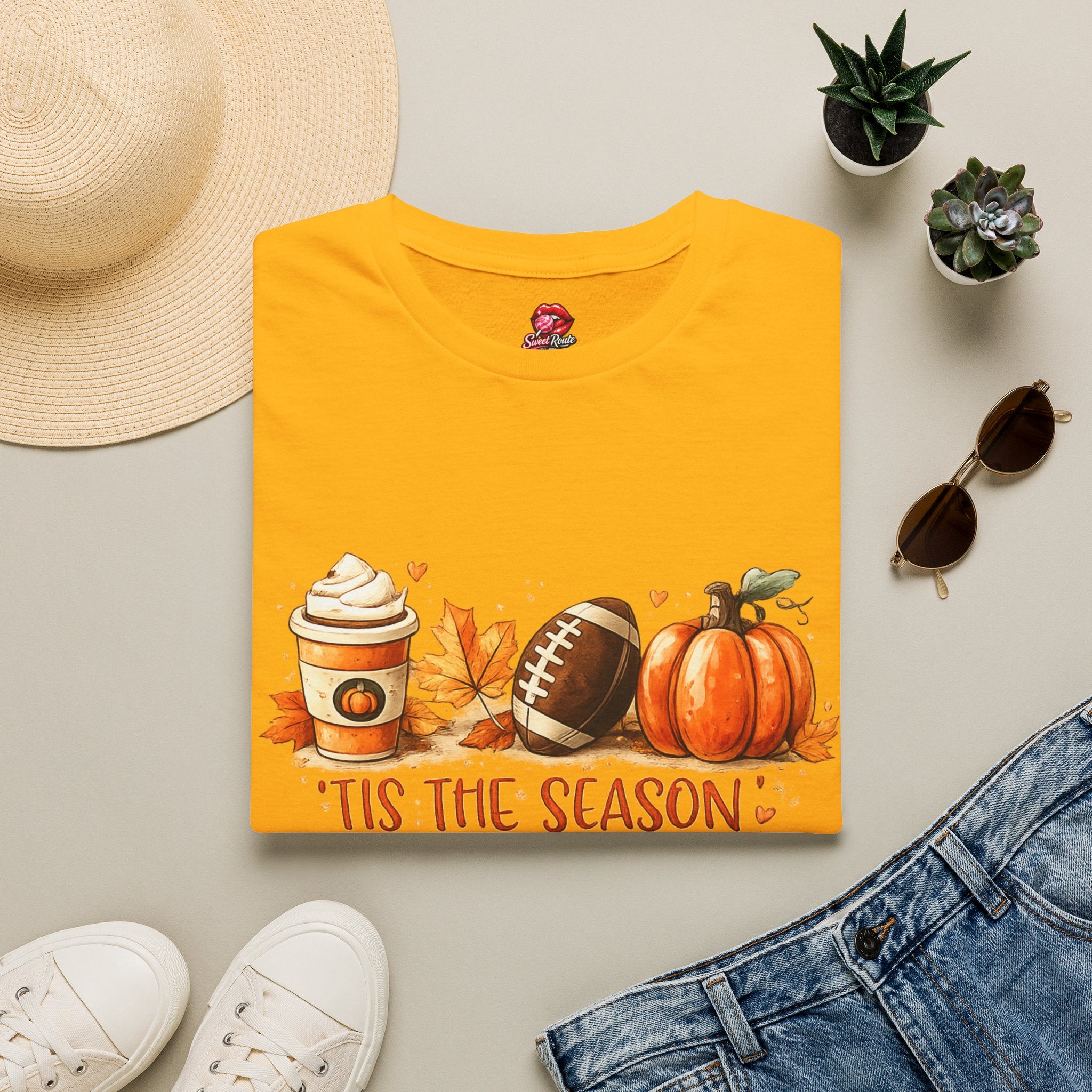 Pumpkin Coffee Football T-Shirt | ’Tis the Season Fall Football Tee | Autumn Game Day Shirt