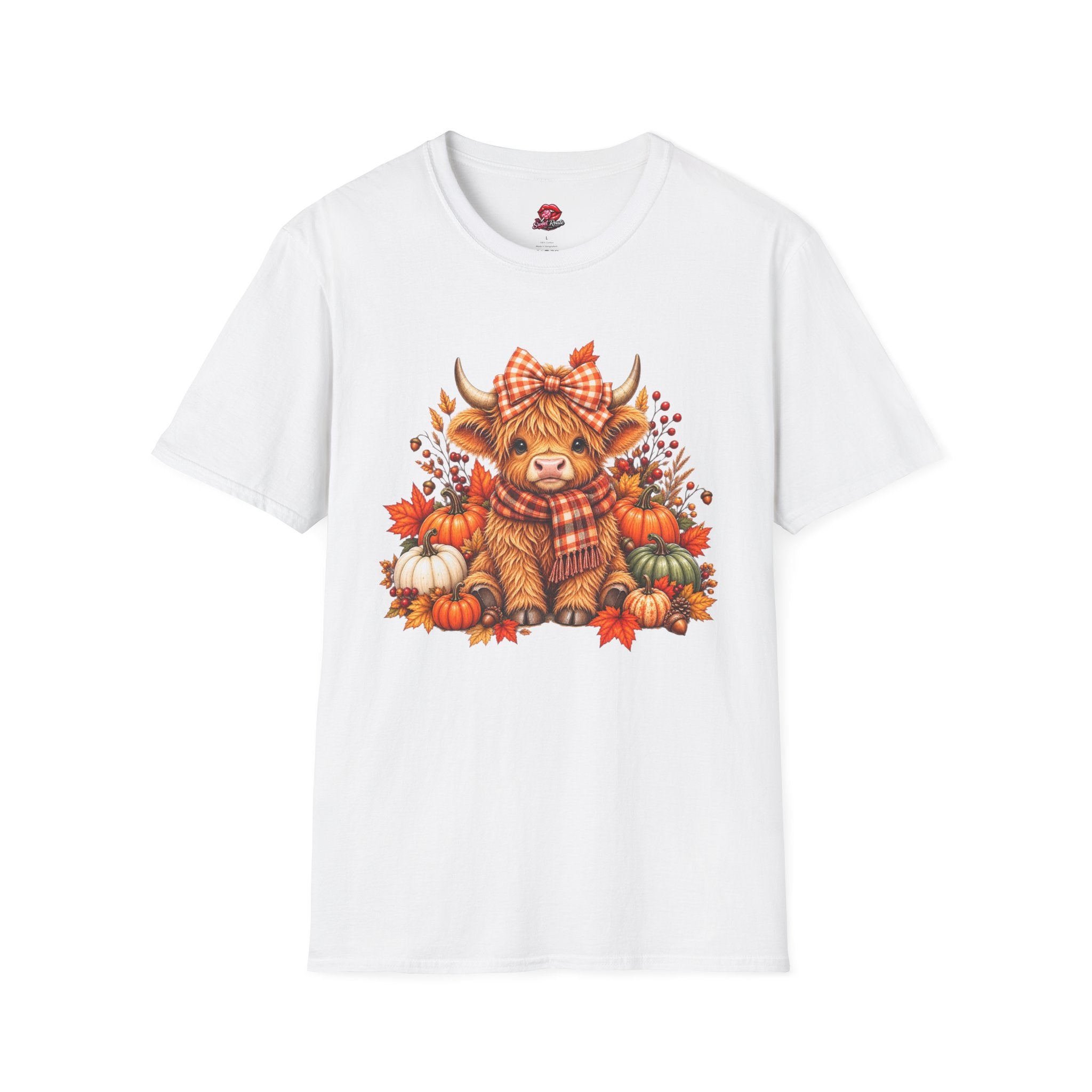 Cute Fall Cow with Pumpkins & Plaid Bow Tee