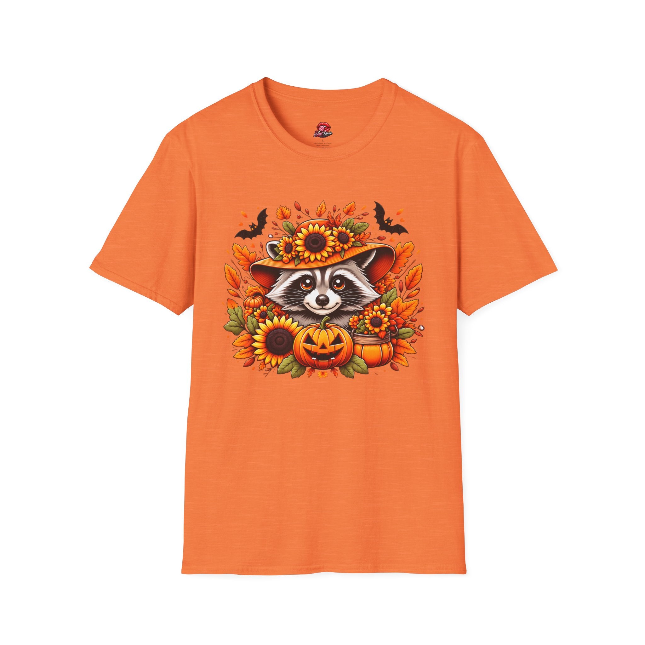 Sunflower Hat Pumpkin Fall Raccoon T-Shirt