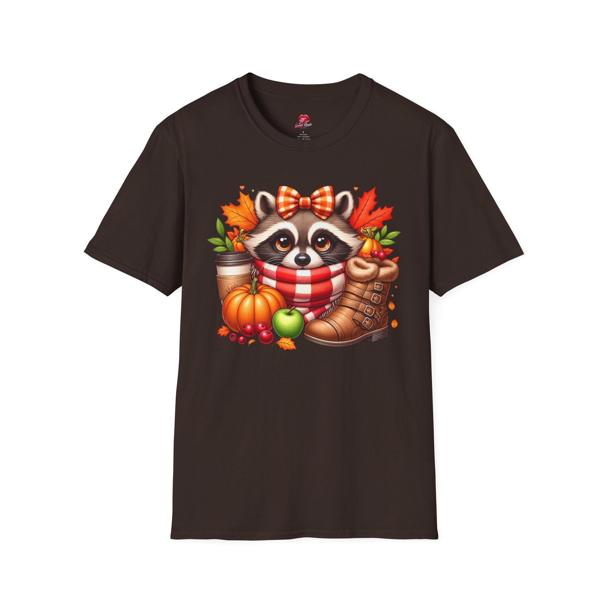 Cute Fall Pumpkin, Coffee & Leaves Raccoon T-Shirt