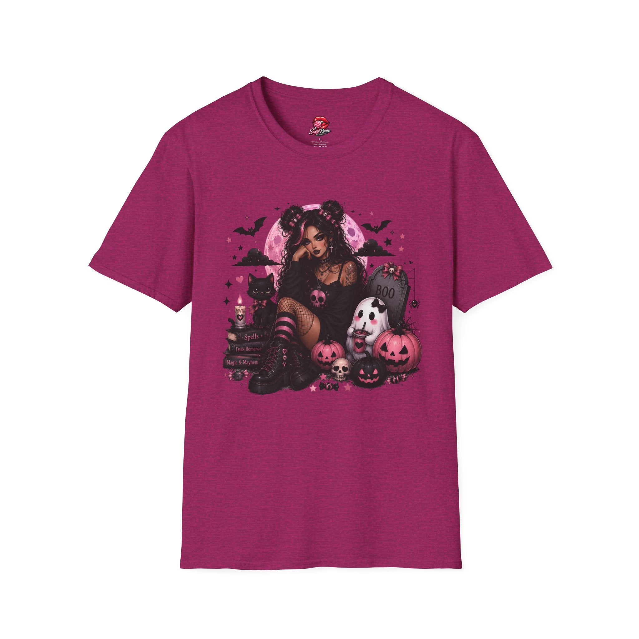 Goth Girl Black Cats Halloween T-Shirt | Spooky Cute Goth Cat Lover Tee | Vintage Halloween Graphic Shirt | Witchy Fall Gift for Women