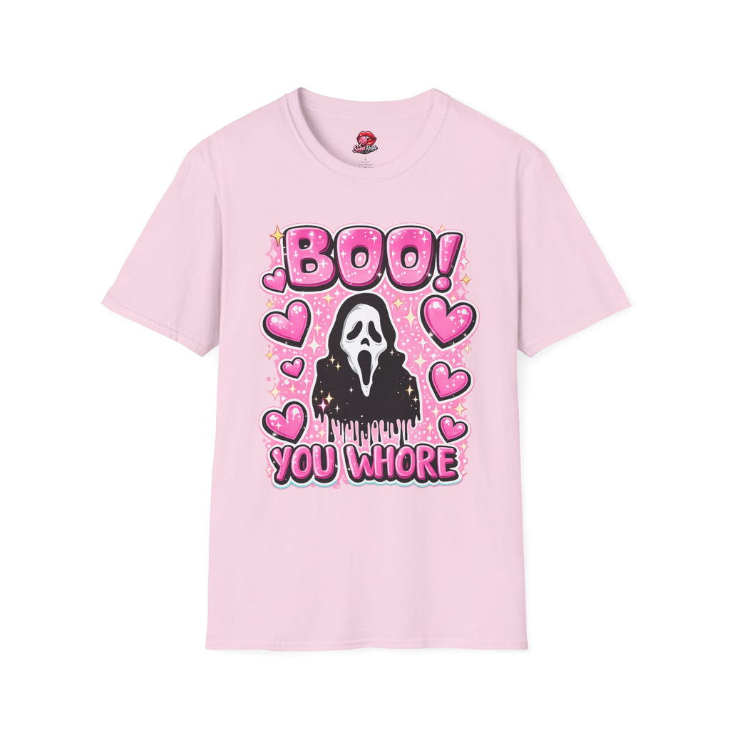 BOO Ghost with Pink Hearts T-Shirt | Cute Coquette Halloween Shirt | Pink Ghost Graphic Tee | Spooky Cute Fall Shirt | Girly Halloween Gift