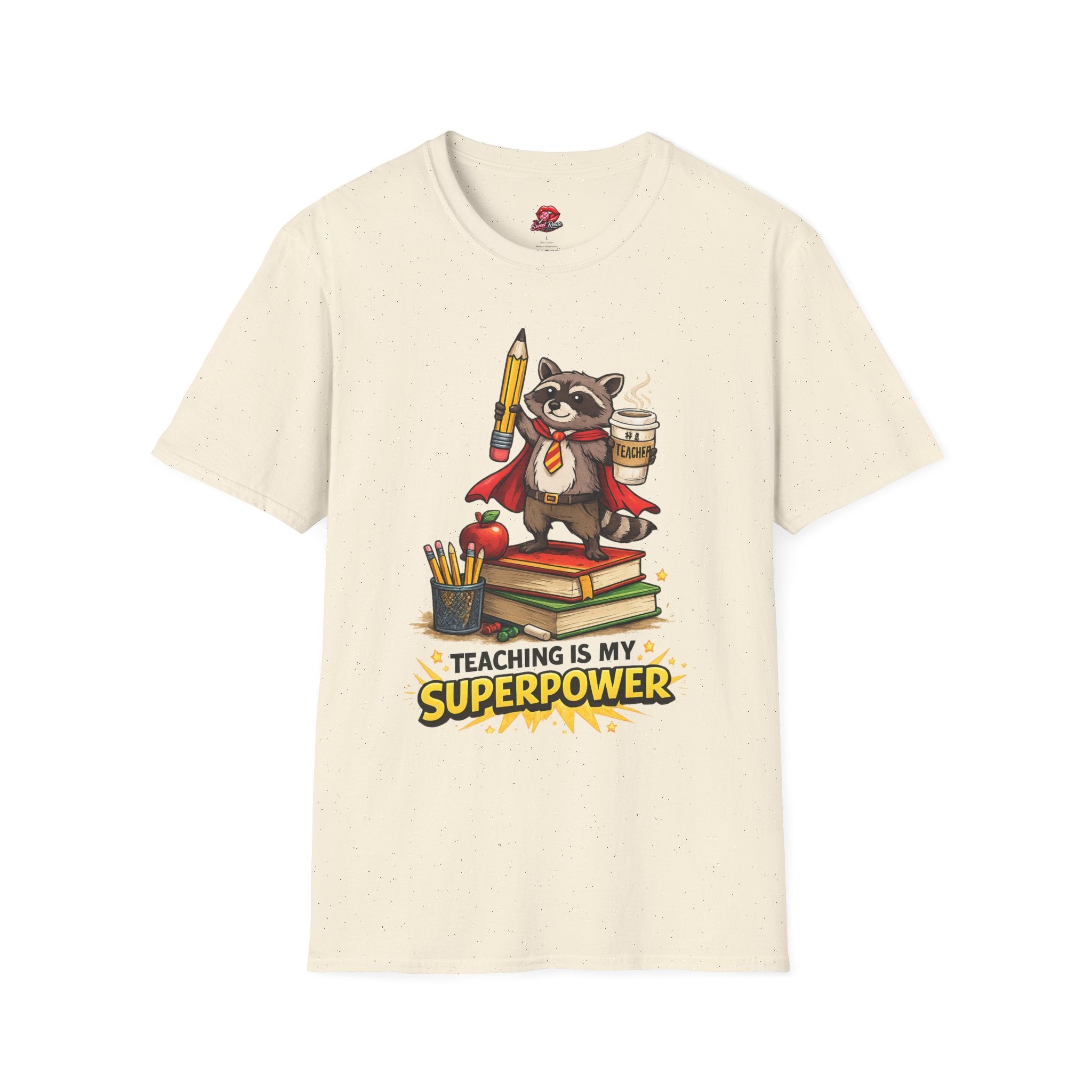 Teaching Is My Superpower Raccoon Teacher T-Shirt | Funny Teacher Shirt | Cute Woodland Classroom Tee | Teacher Appreciation Gift