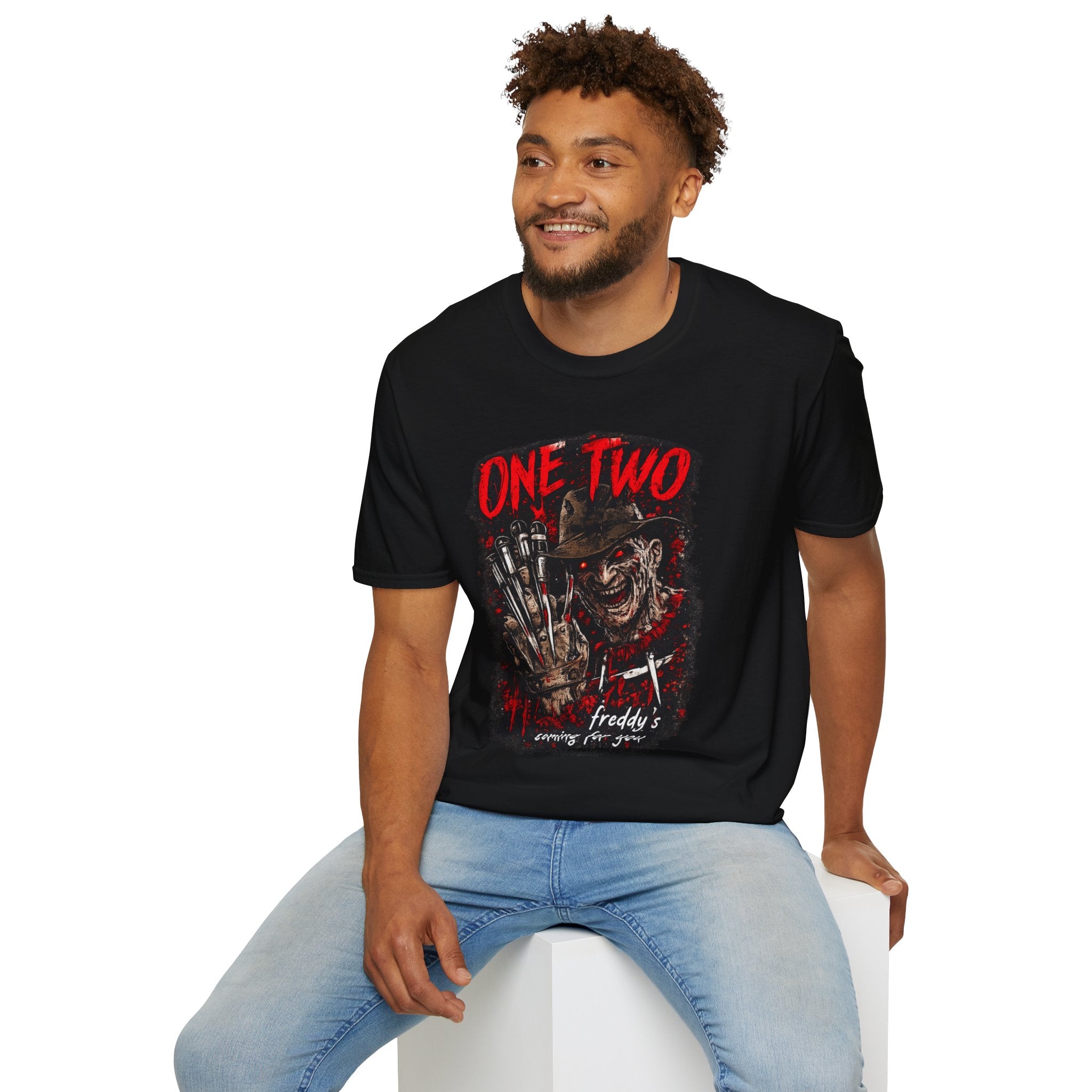 One Two Horror Graphic T-Shirt | Retro Slasher Inspired Halloween Tee | Vintage Creepy Graphic Shirt | Spooky Season Horror Fan Gift