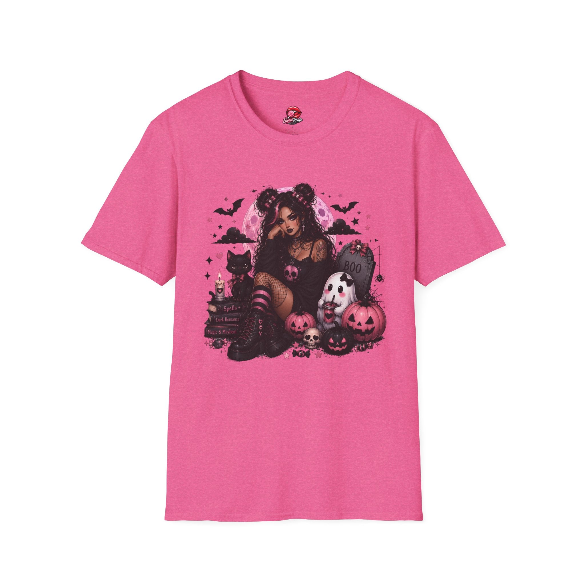 Goth Girl Black Cats Halloween T-Shirt | Spooky Cute Goth Cat Lover Tee | Vintage Halloween Graphic Shirt | Witchy Fall Gift for Women